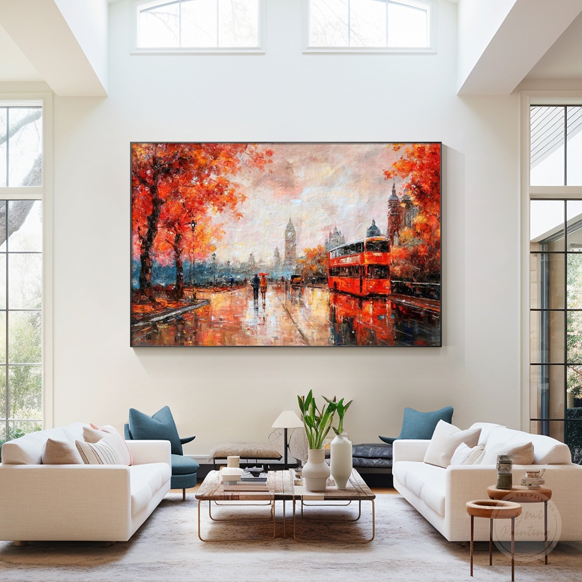 European urban landscape oil painting with warm colors