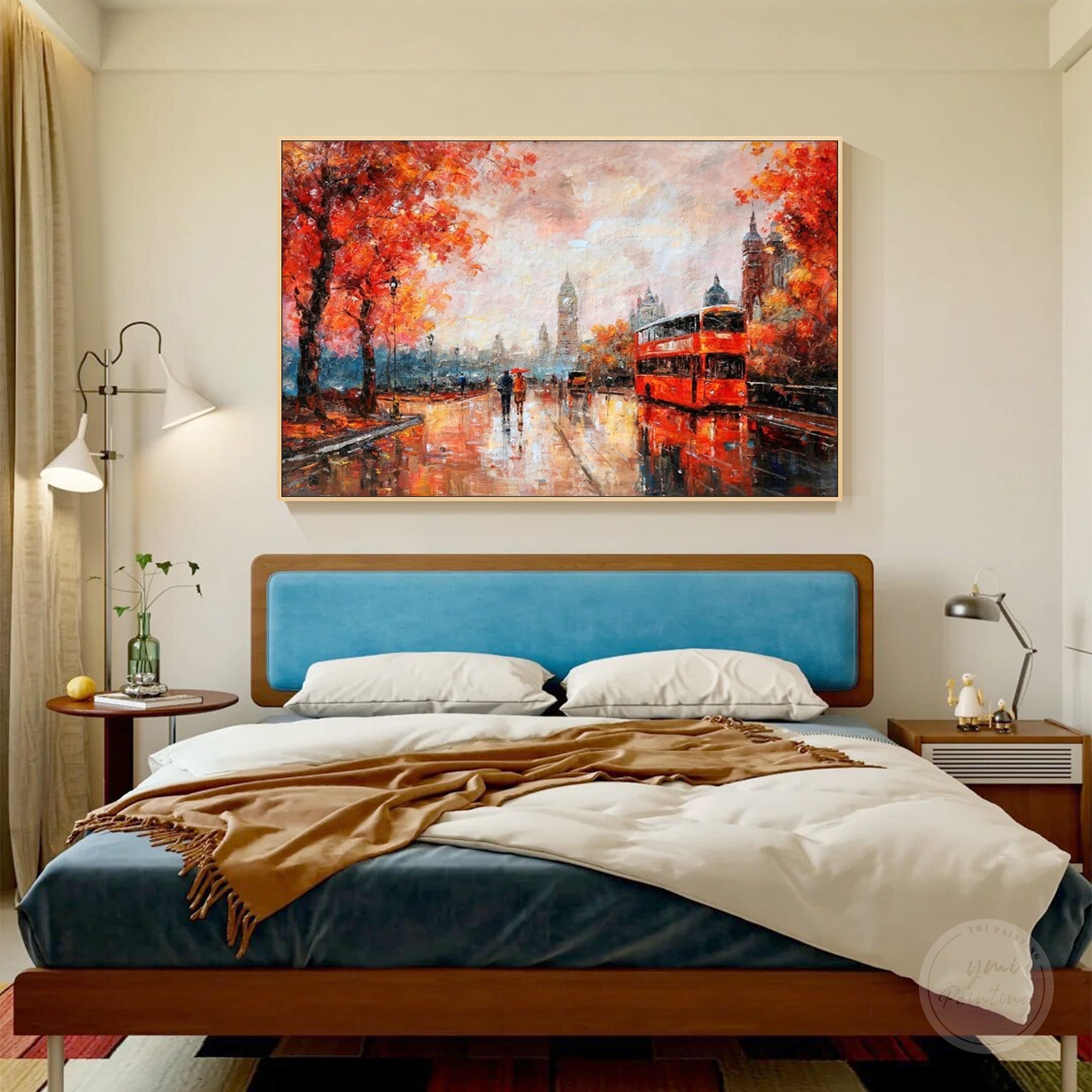 Vintage London cityscape artwork with expressive brush strokes