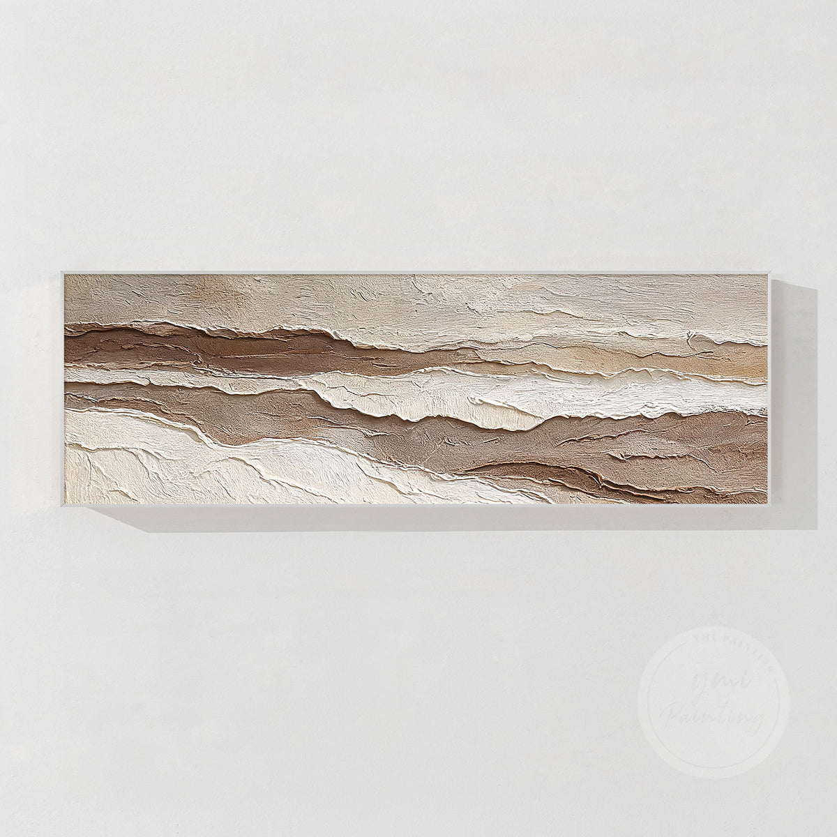 Neutral abstract painting inspired by geological layers and natural landscapes
