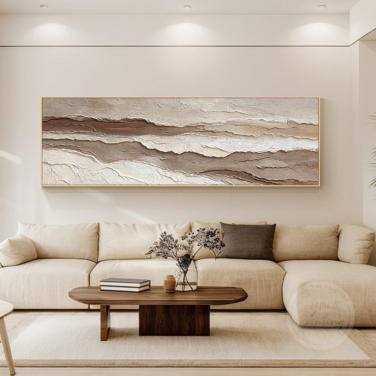 Organic modern abstract wall art with layered neutral earth tones