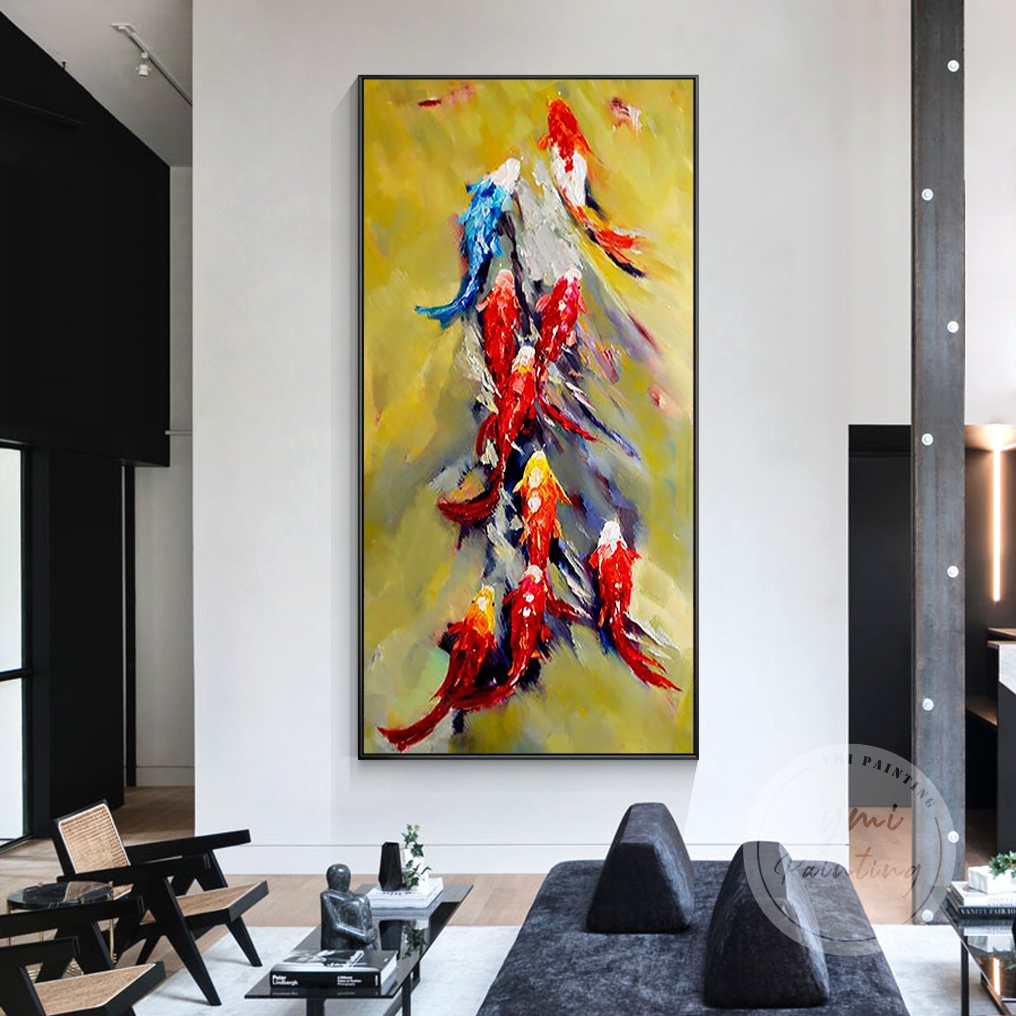 Vertical composition emphasizing the koi's upward movement
