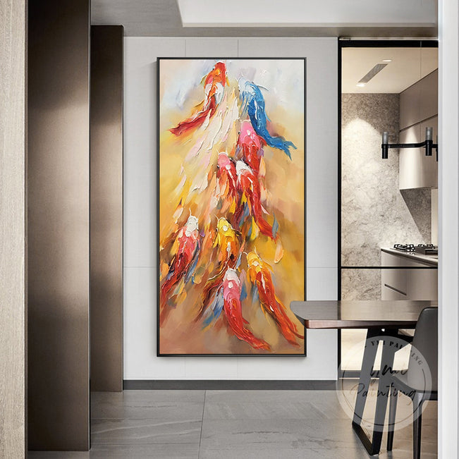 Abstract koi fish with visible palette knife and brush textures