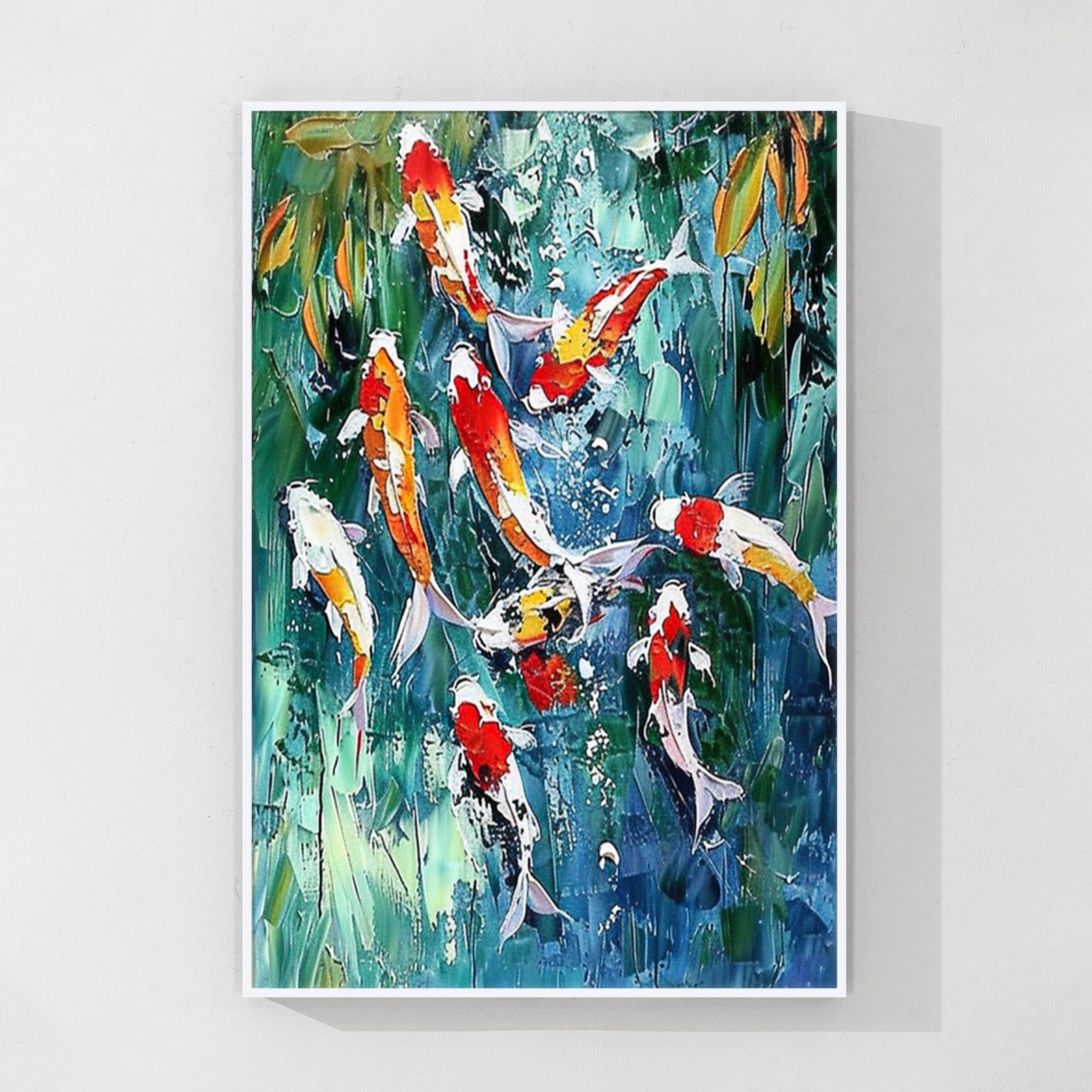 Koi Fish Painting Hand Painted Canvas Art Feng Shui Inspired Wall Art