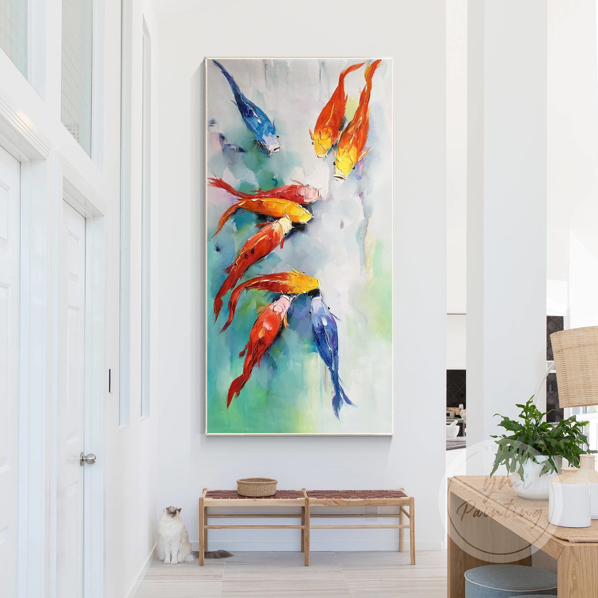 Abstract Koi Fish Art with Bold Colors and Rich Textures