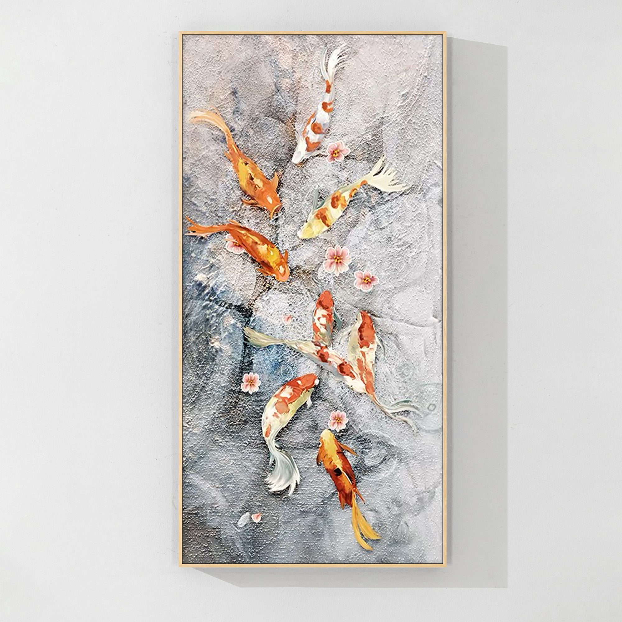 グレーとオレンジの大きな鯉の絵風水壁アート