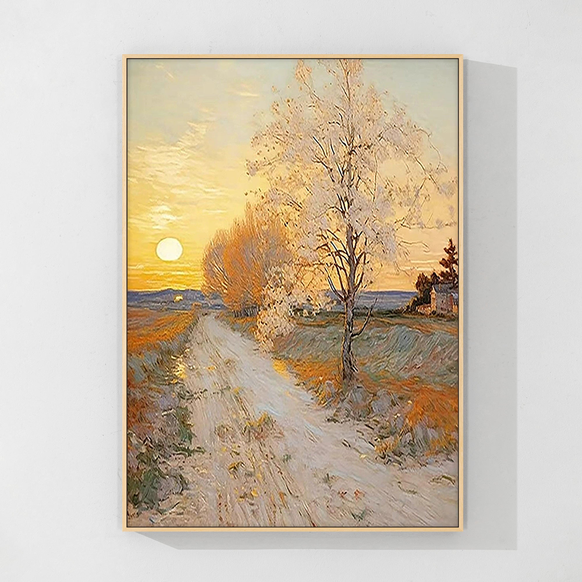 Large gold tree canvas painting with textured details for modern fall decor.