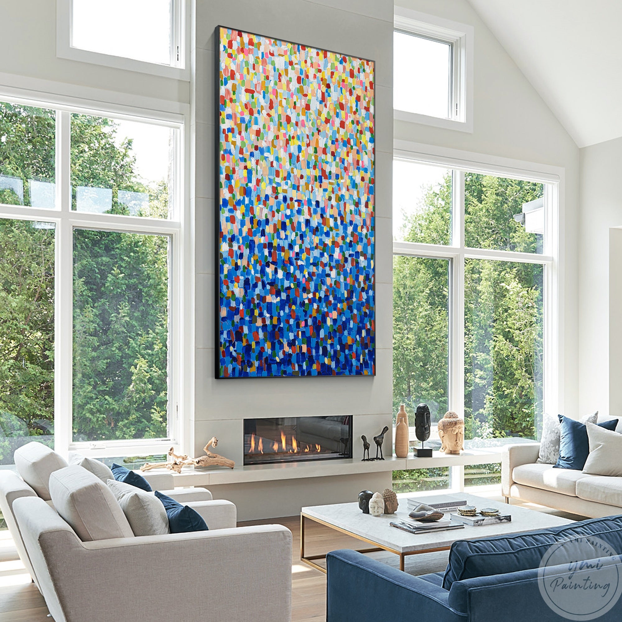 Large abstract artwork with tiny colorful squares