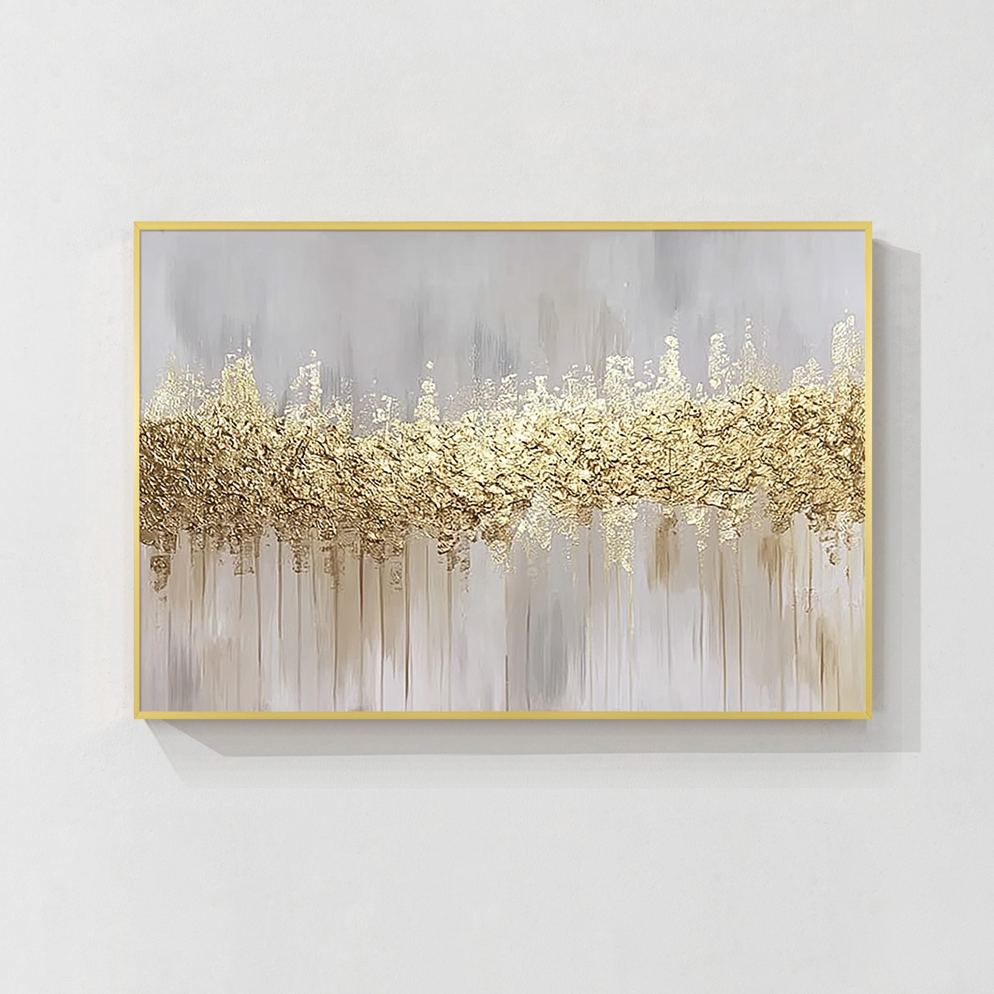 ゴールド　アート　額　ウォールアート テクスチャ加工を施したニュートラルなキャンバスに描かれた、水平方向