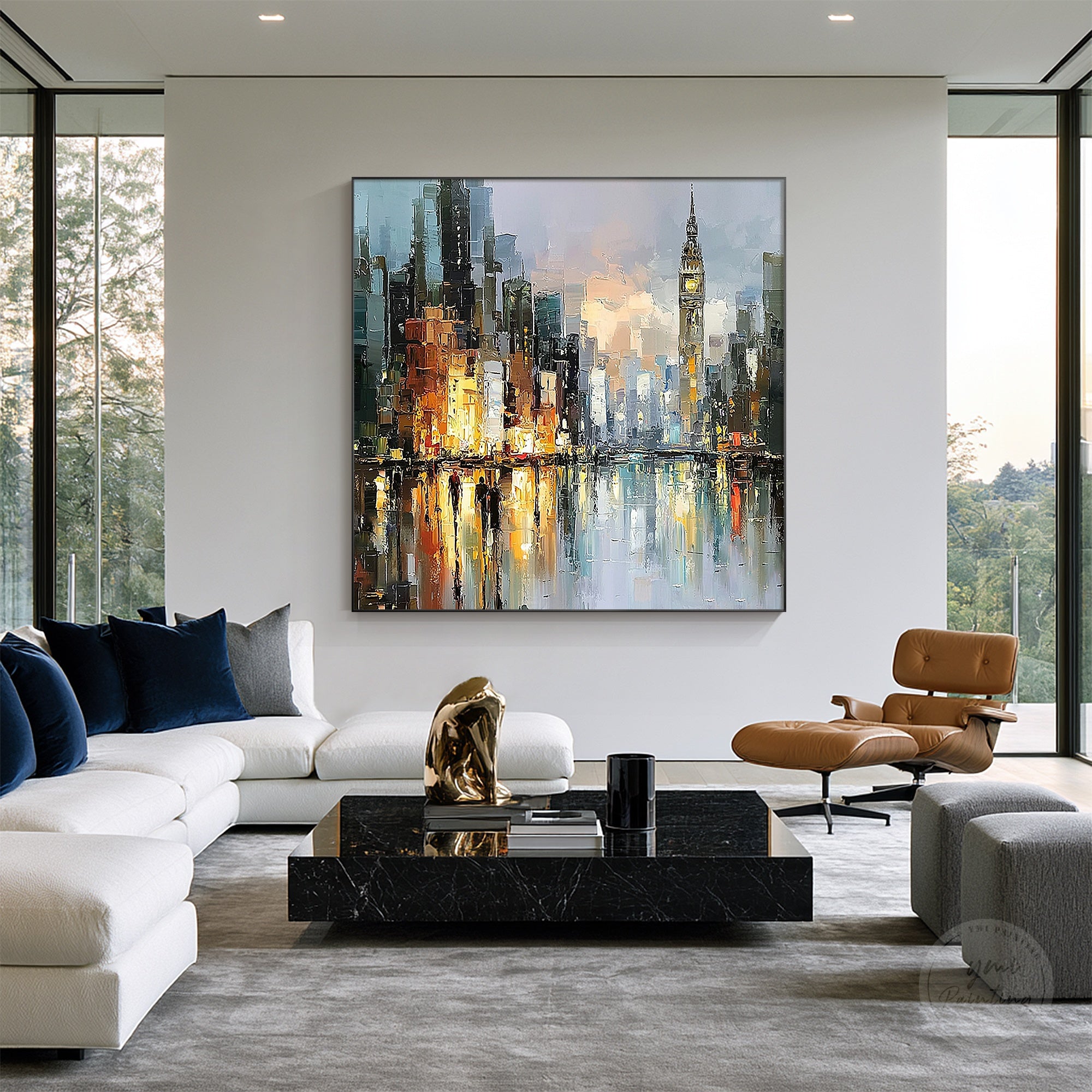 Handmade London travel wall art with colorful city skyline
