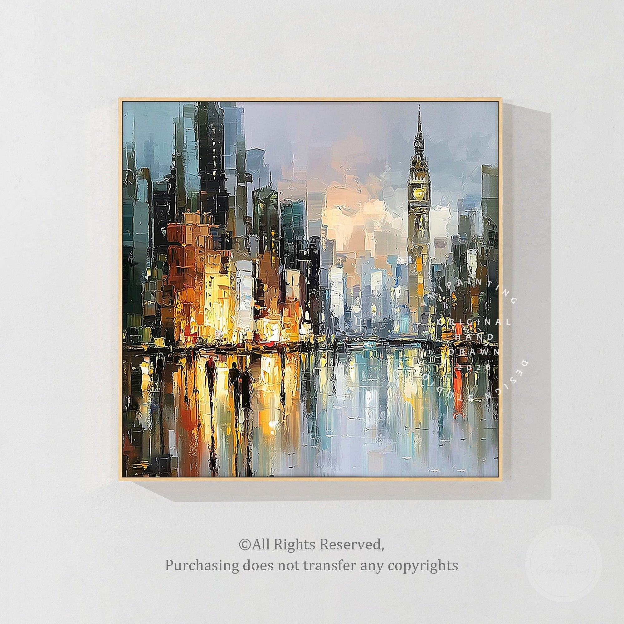 London skyline artwork with Big Ben and River Thames landscape