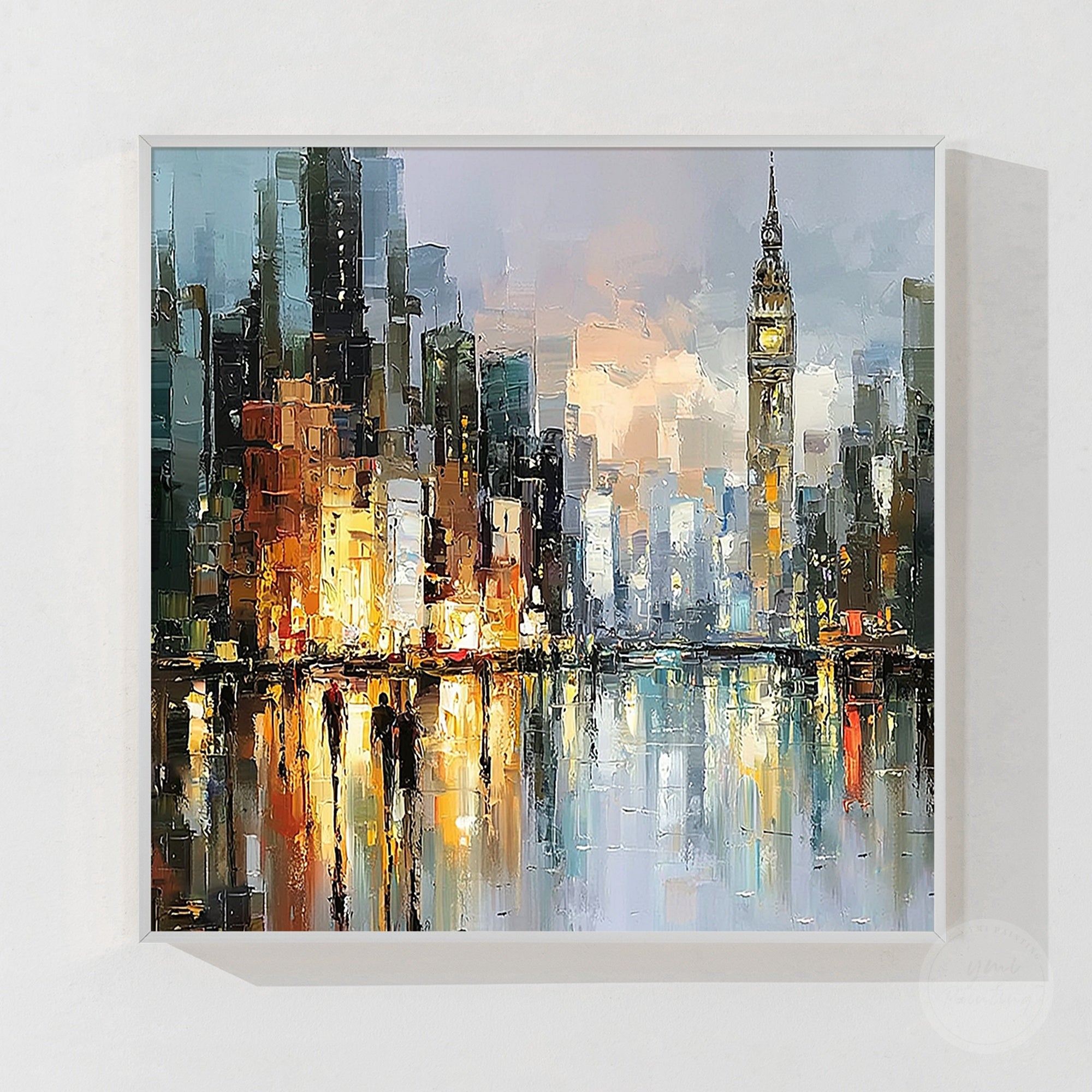 Modern London cityscape canvas painting with urban architecture