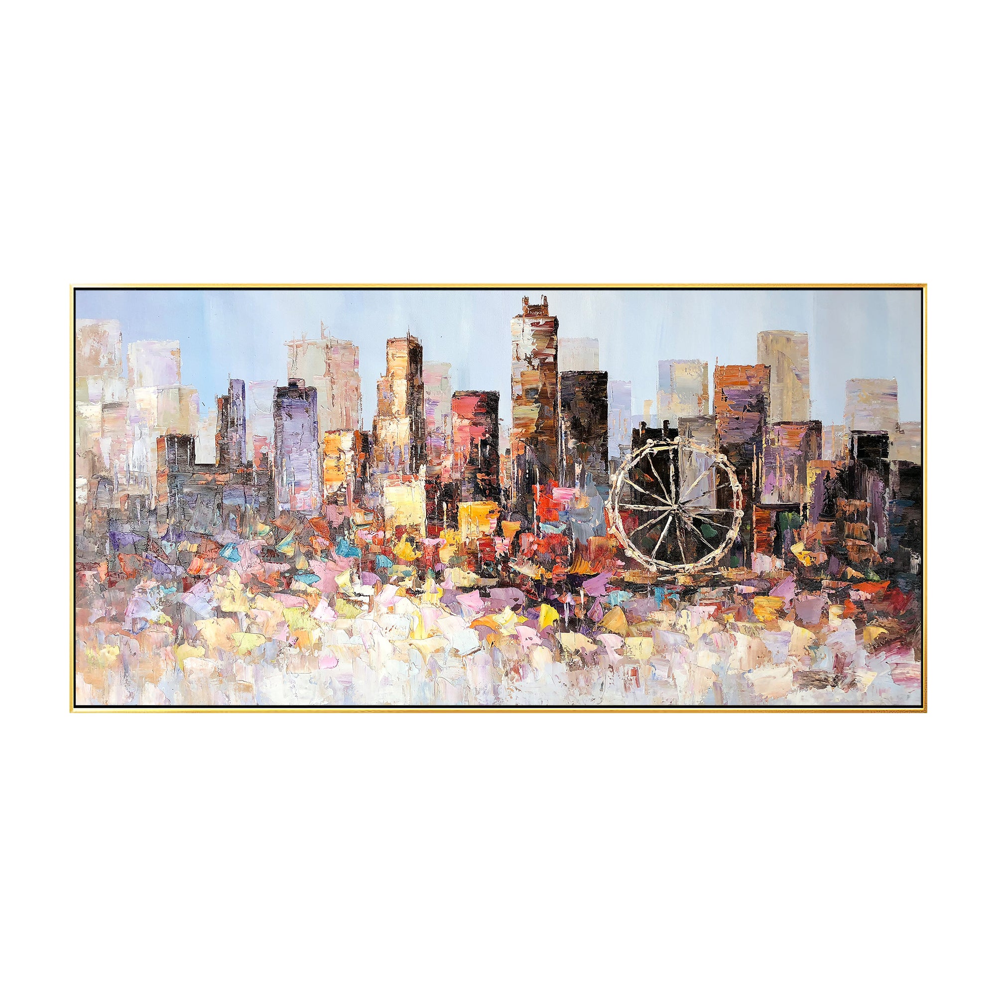 Hand-painted abstract city skyline of Los Angeles, framed canvas perfect for office or living room.