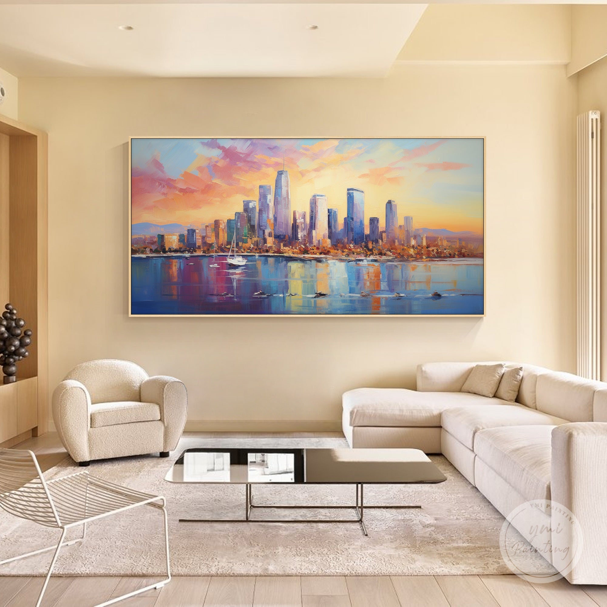 Modern abstract Los Angeles cityscape painting for luxury interiors.