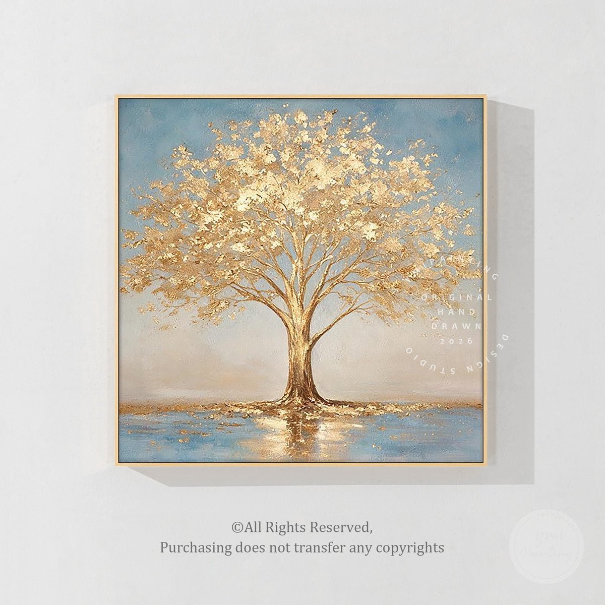Handmade gold leaf Tree of Life painting for elegant interiors