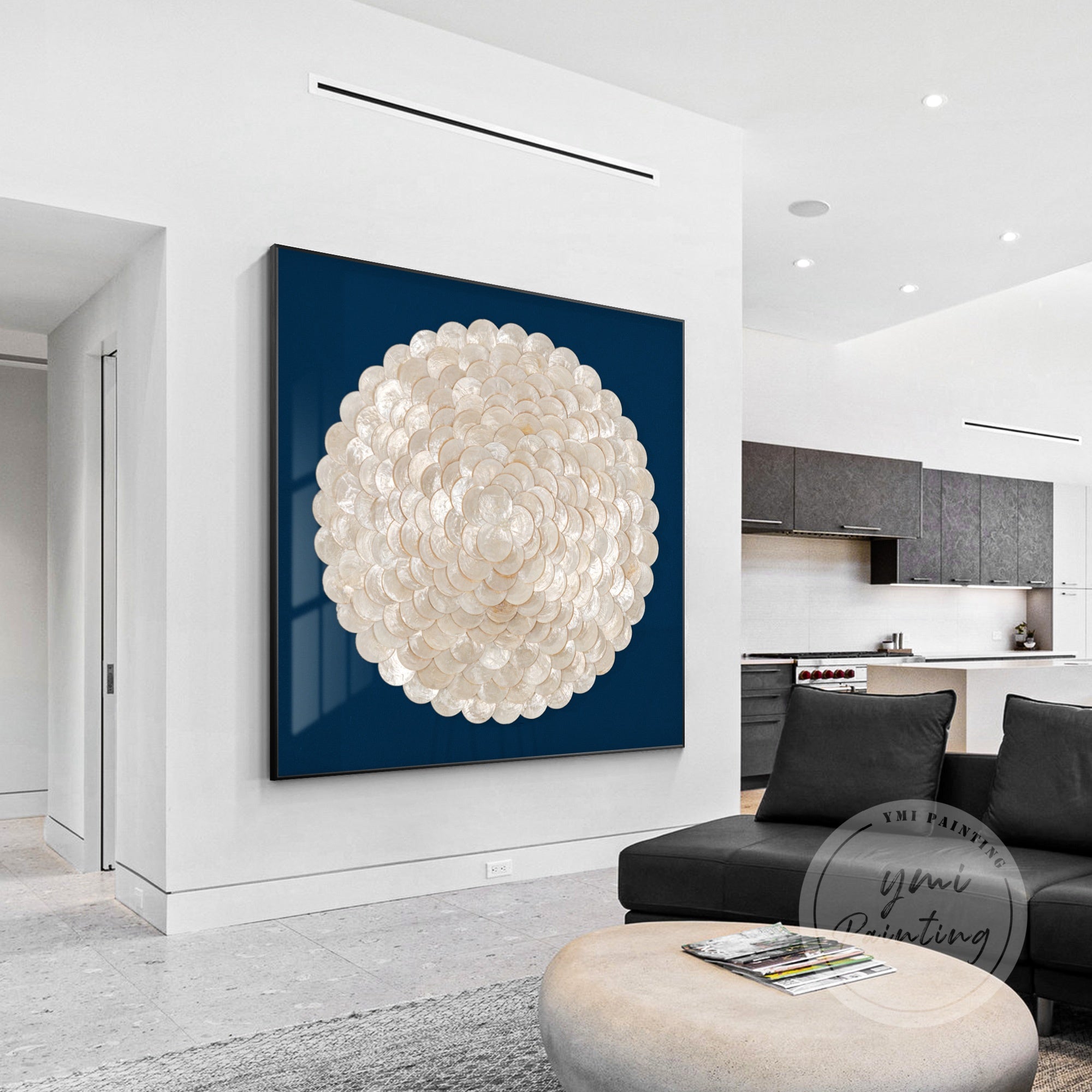 Coastal-inspired 3D shell artwork with blue