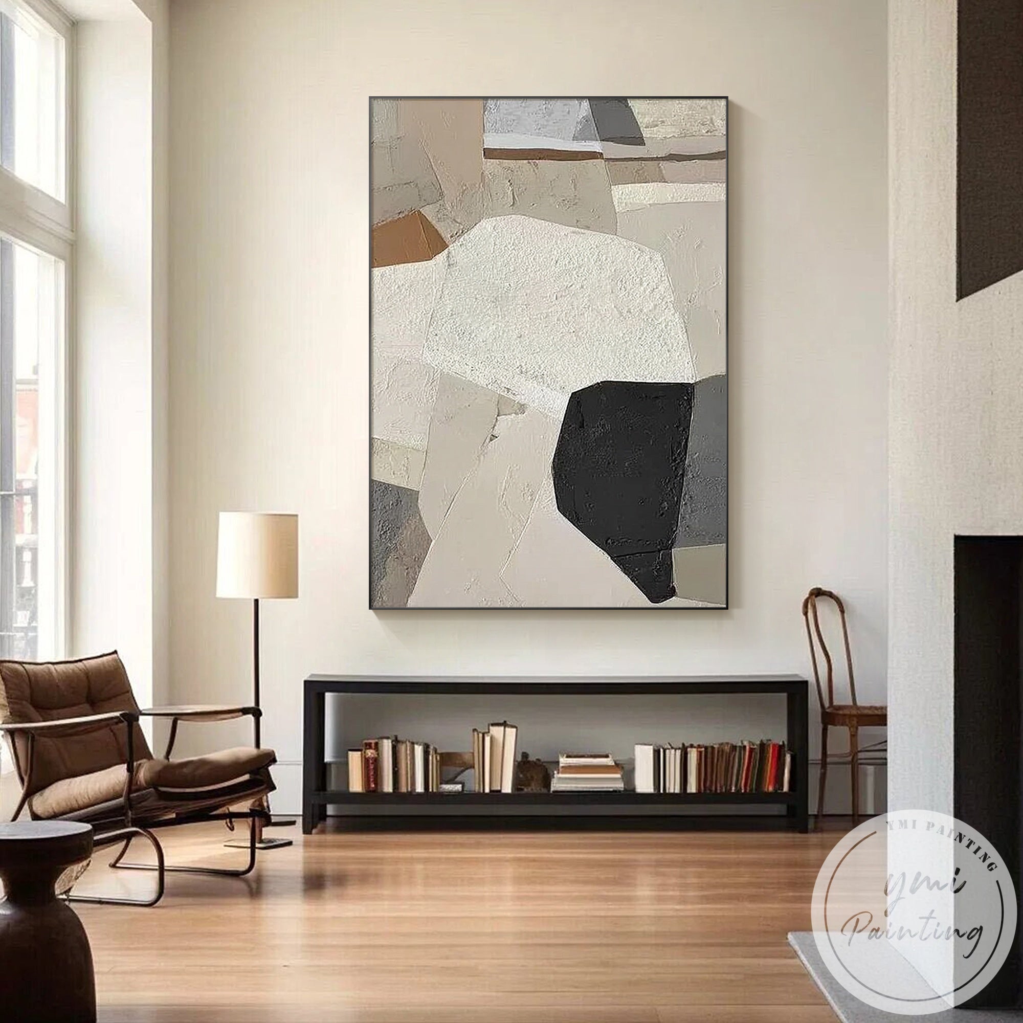 Neutral contemporary wall art with organic abstract design