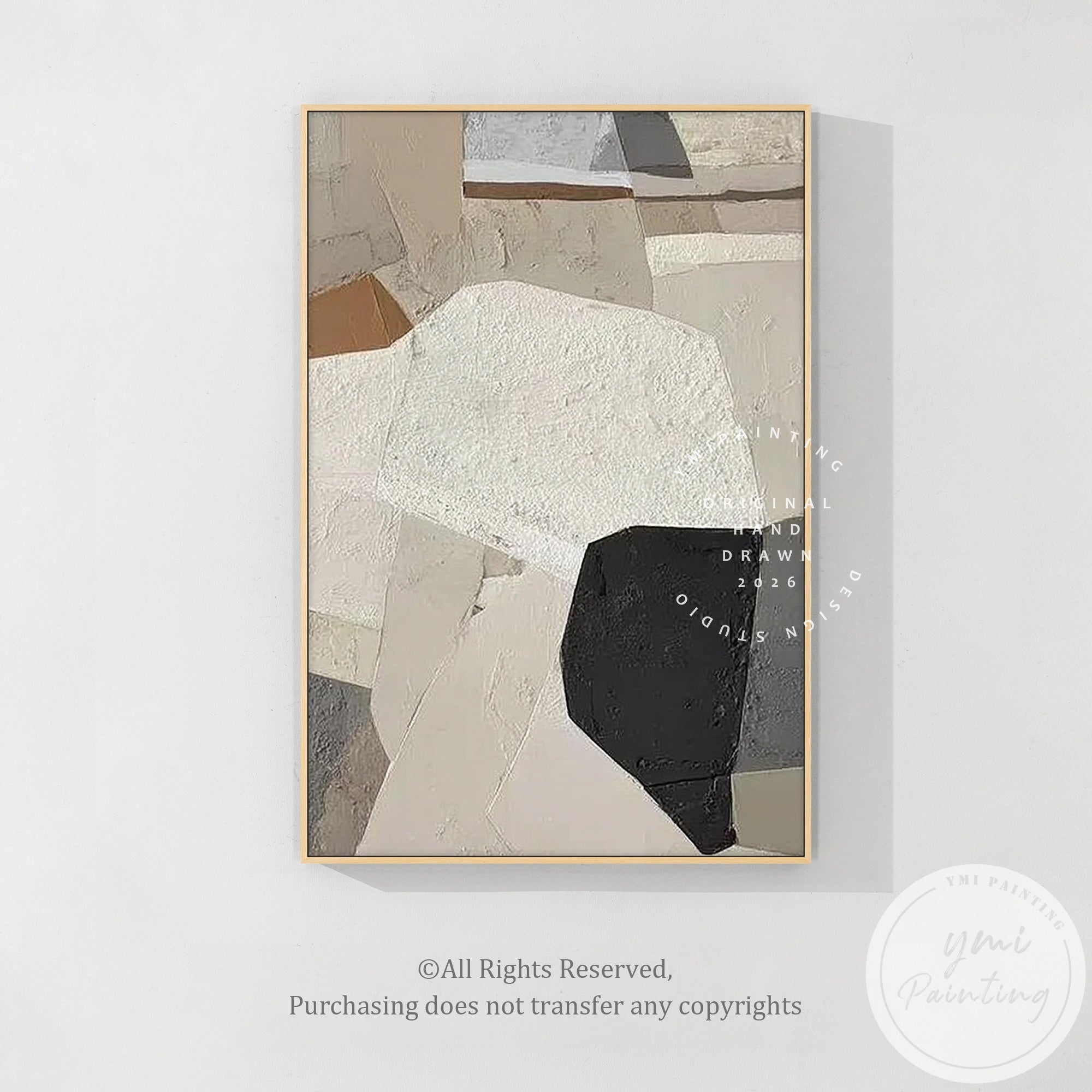 Beige cream and black abstract canvas artwork