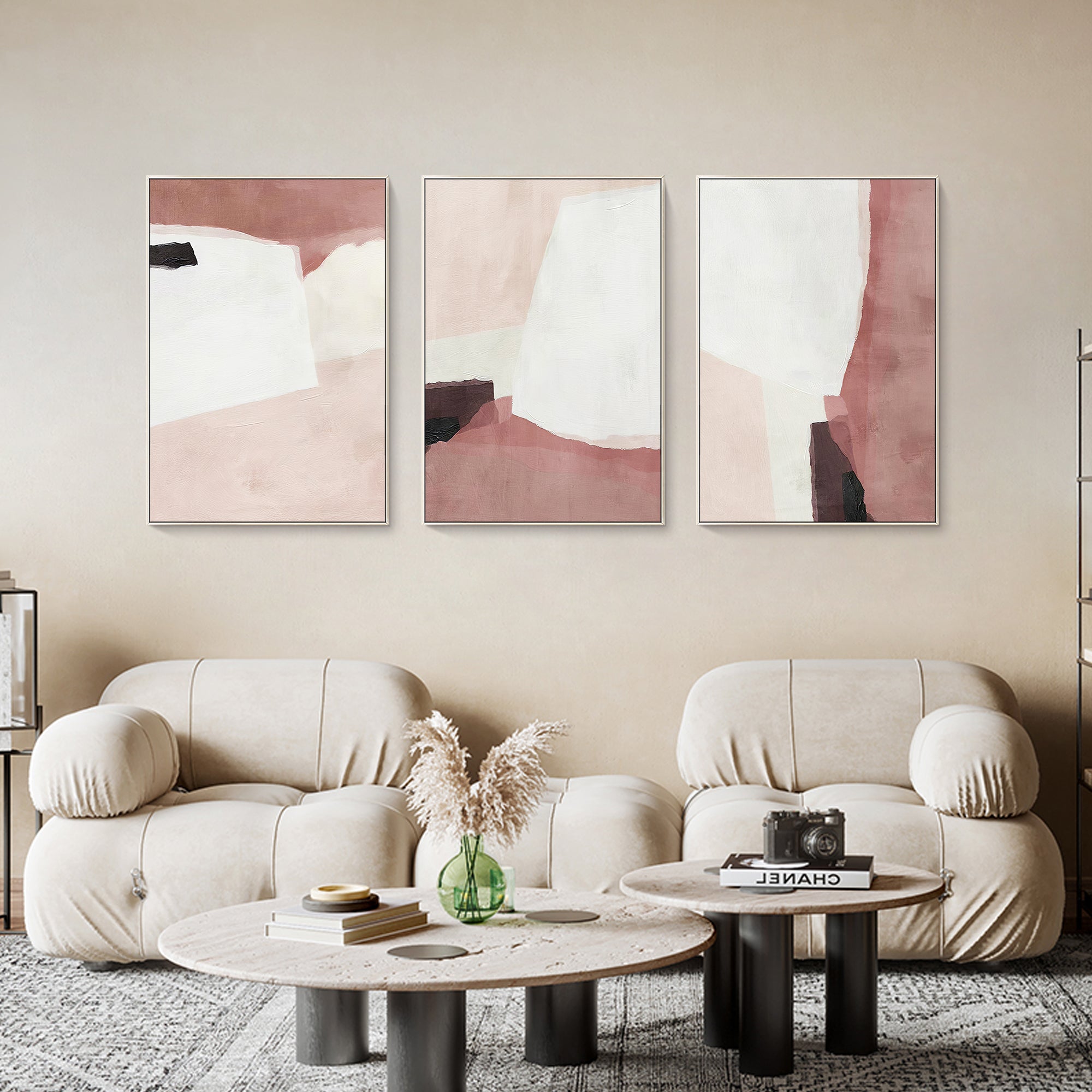 Ymipaiting Handmade Home Decor Beige and Pink Brushstroke Painting on Canvas