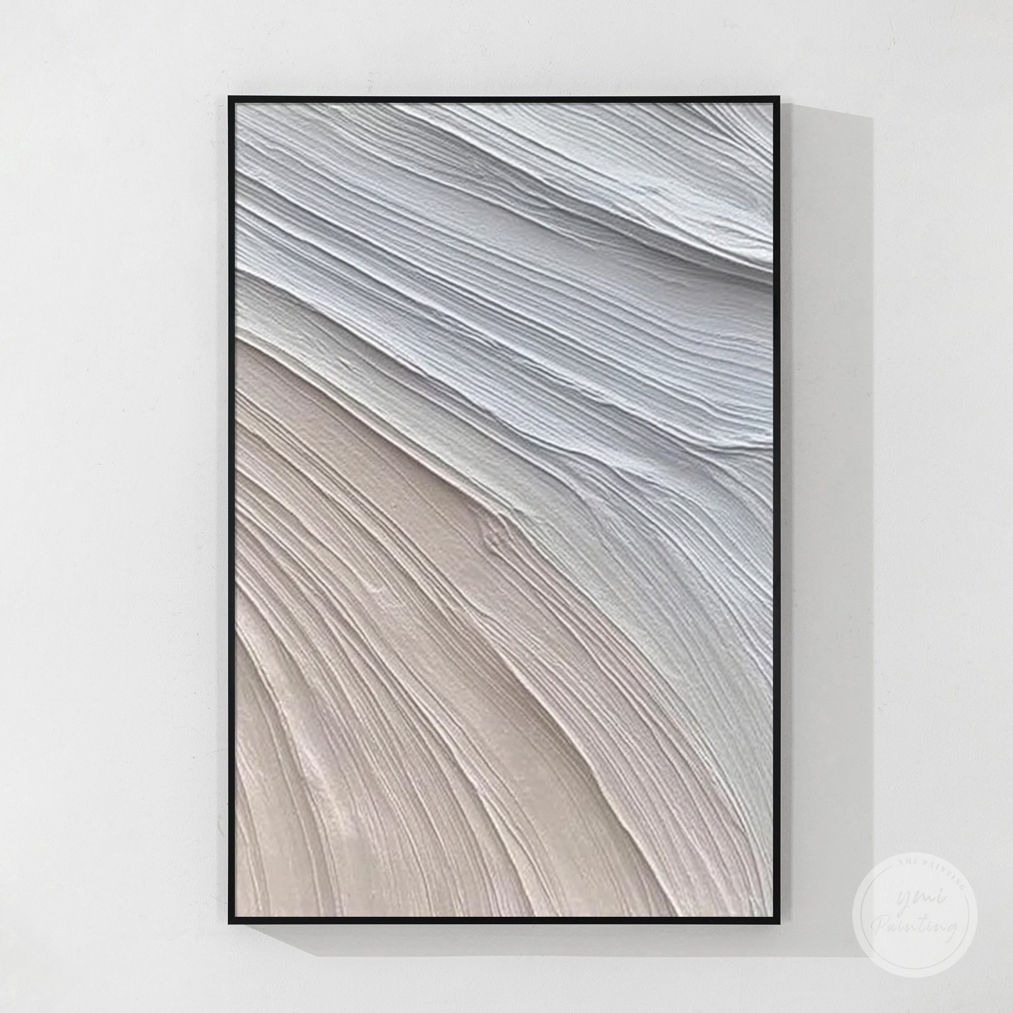 Neutral grey and beige abstract painting with layered texture