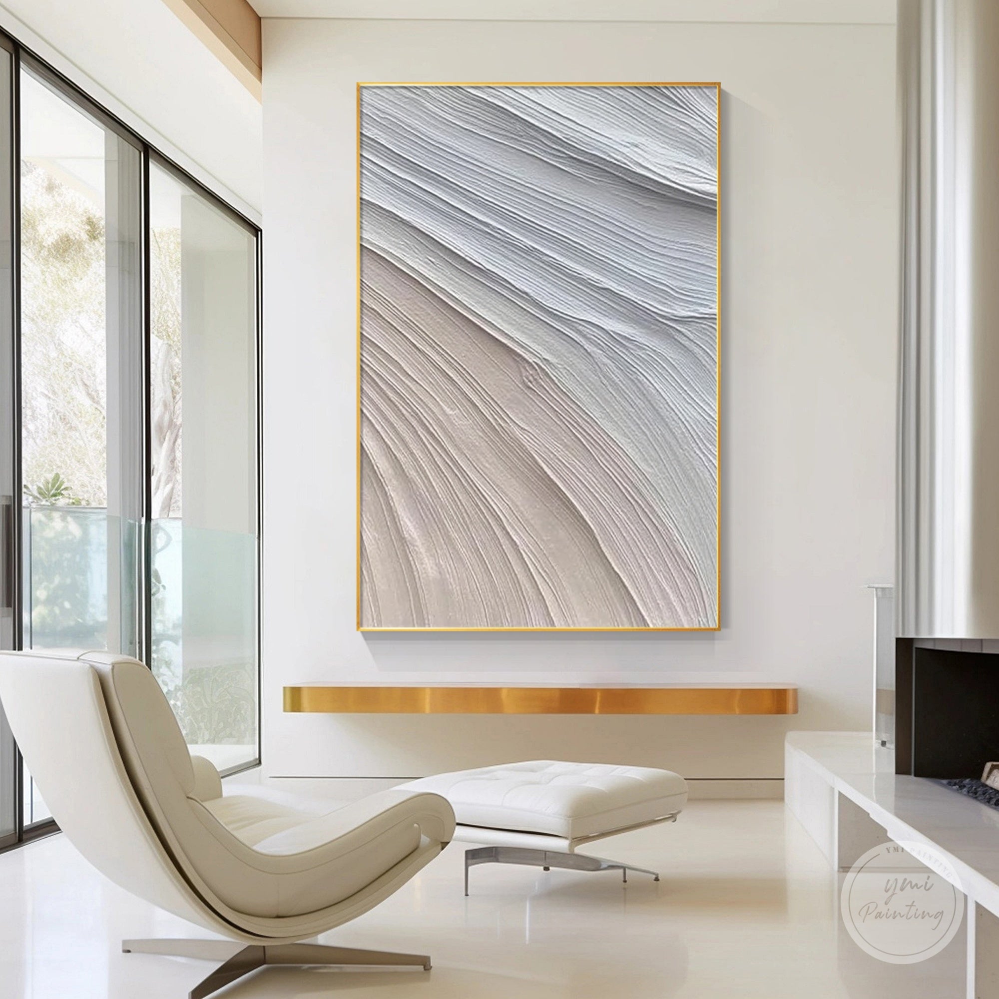 Beige grey organic abstract canvas artwork