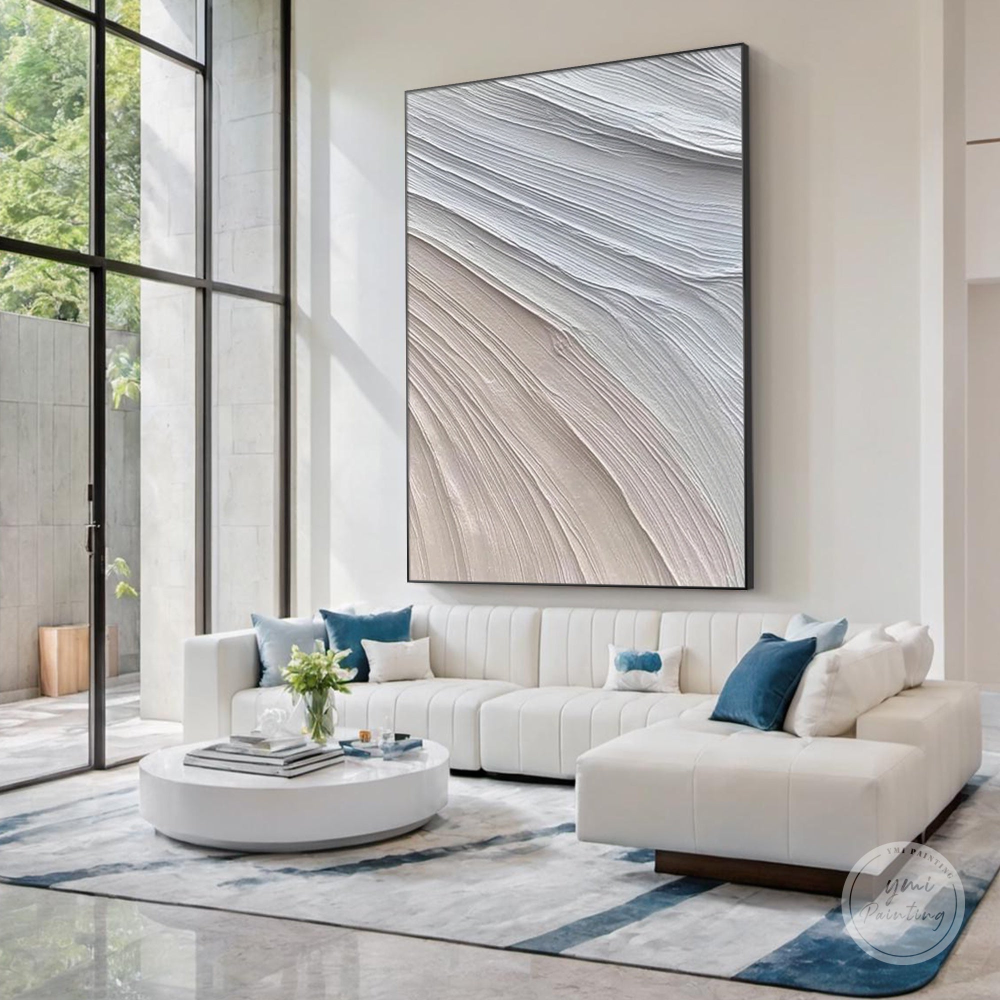 Minimalist textured abstract wall art with flowing forms