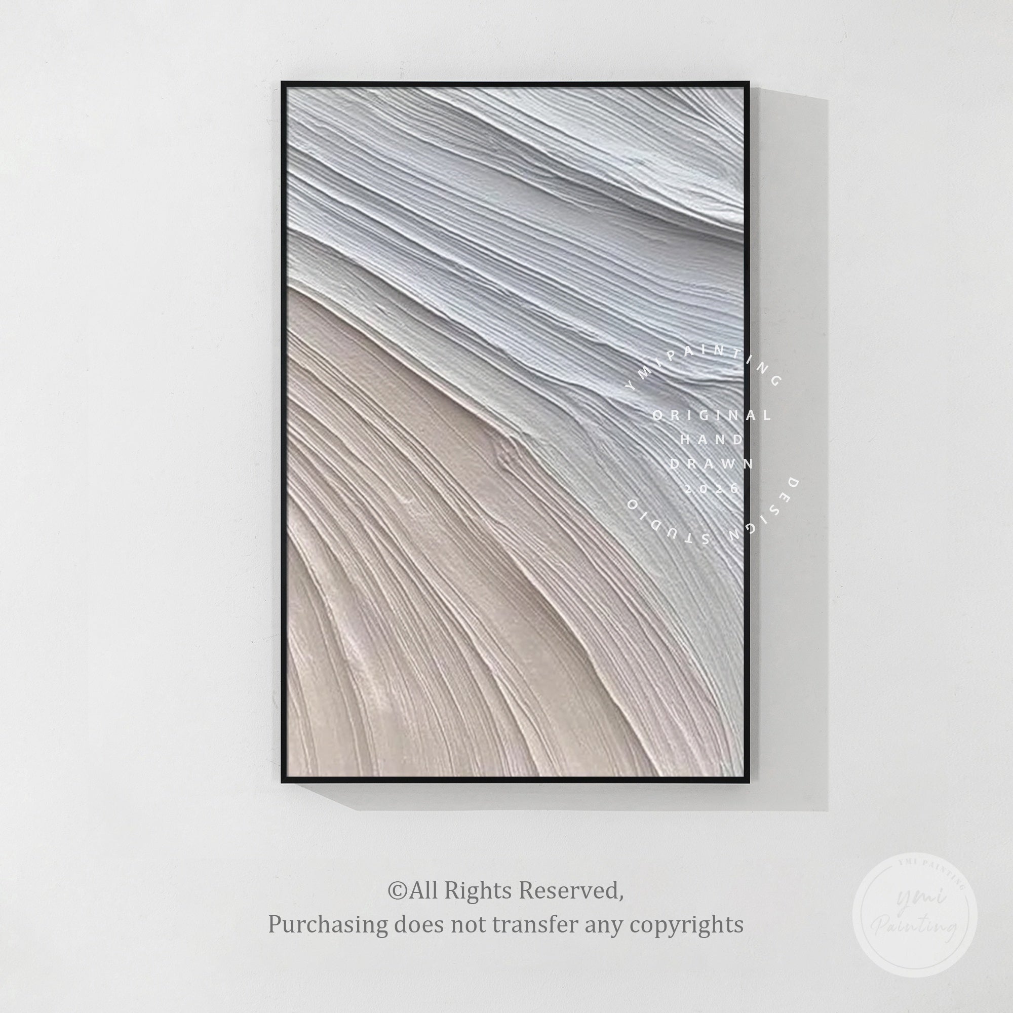 Organic abstract artwork with grey ivory and beige colors