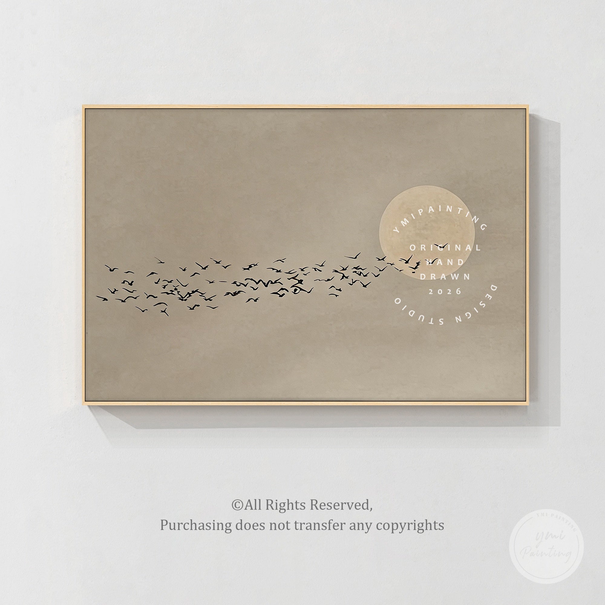 Zen style beige landscape moon wall art print