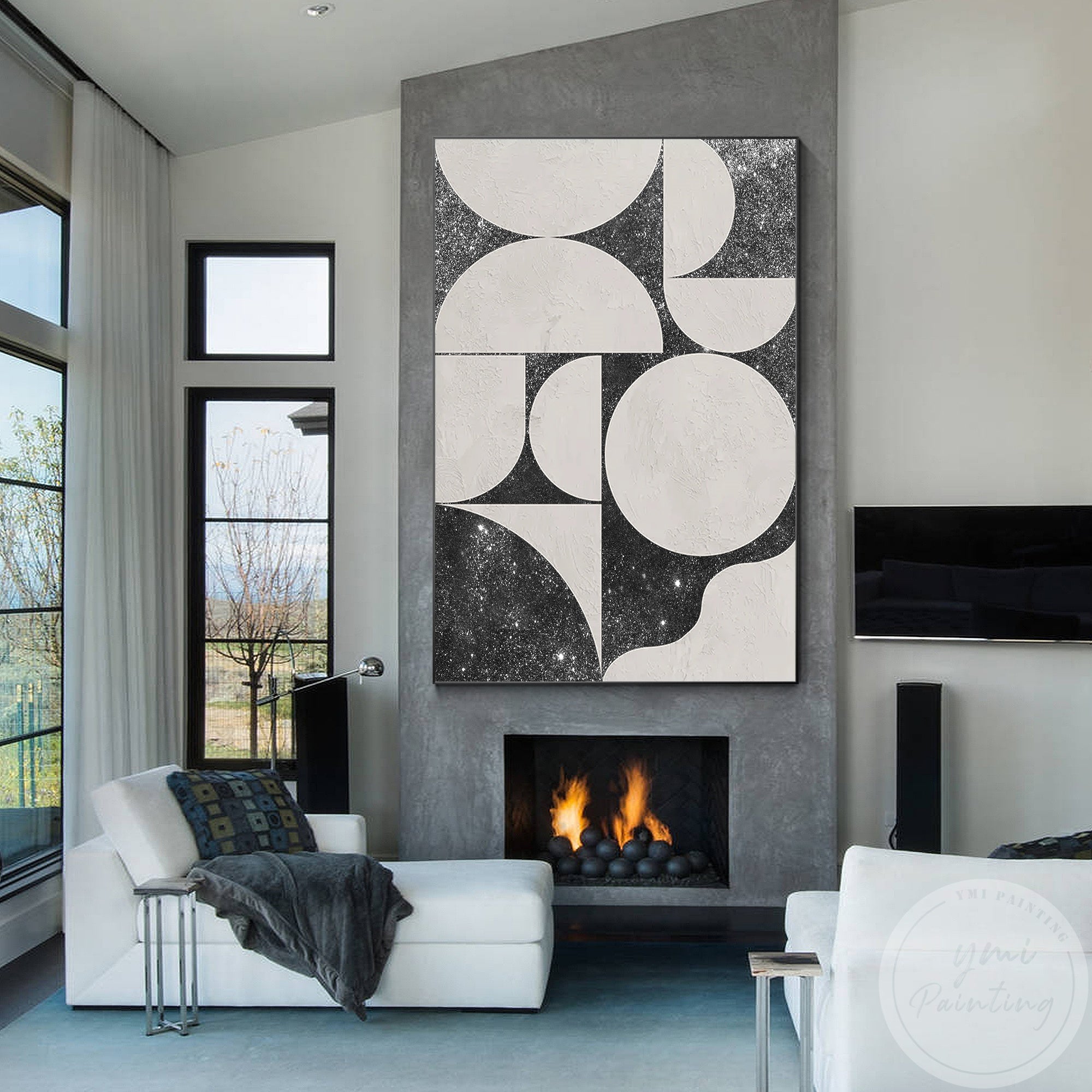 Minimalist Painting Featuring Different Geometric Shape.