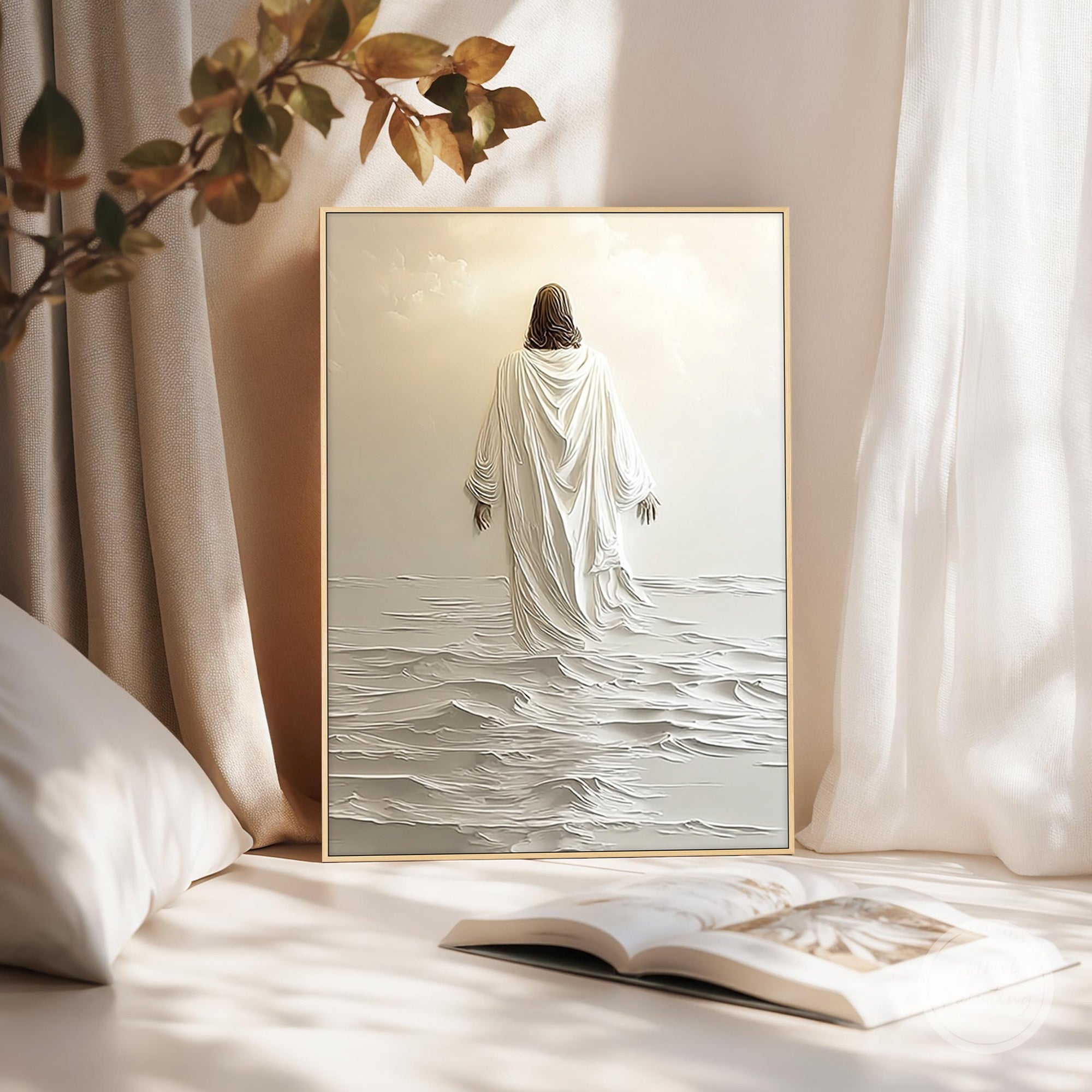 Textured Christian wall art depicting Jesus, spiritual decoration