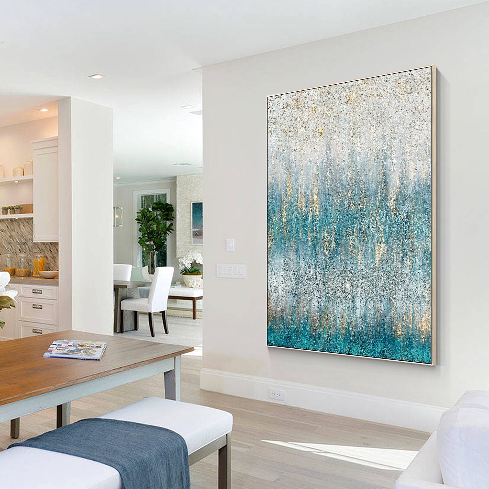 Modern Abstract Wall Art in Teal Tones