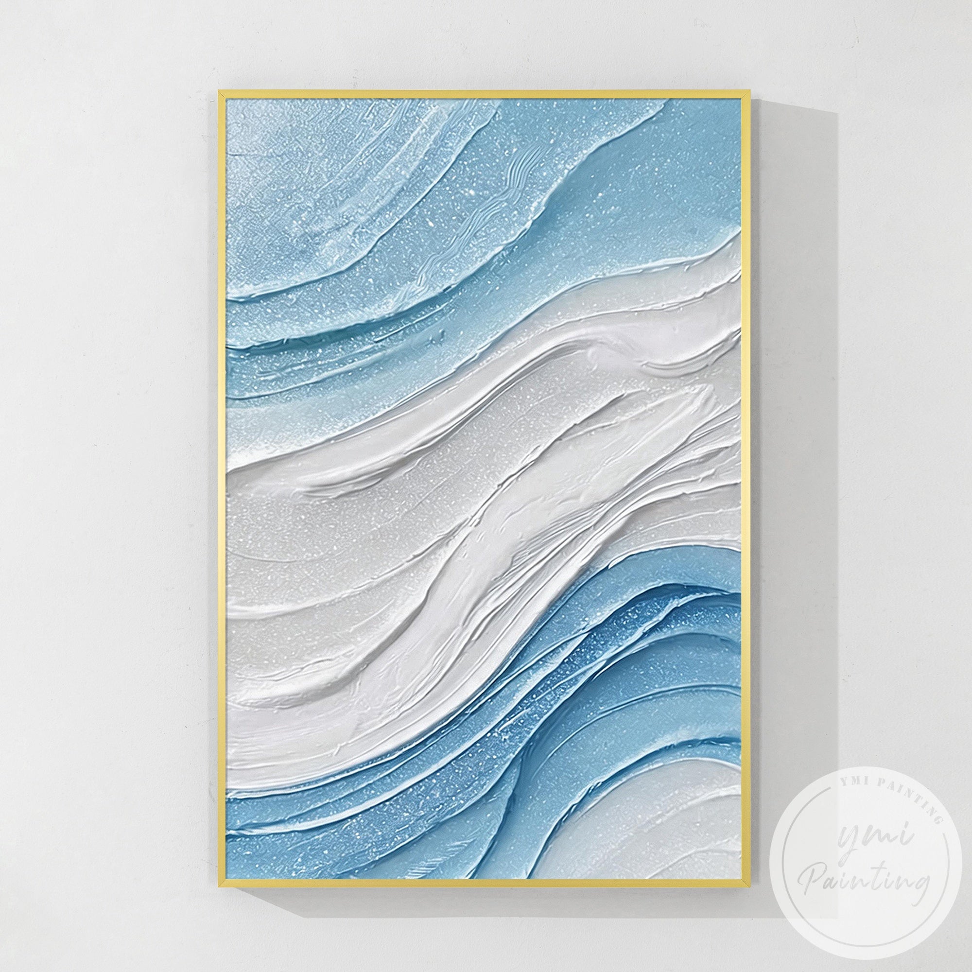 Blue coastal abstract textured ocean wave wall art