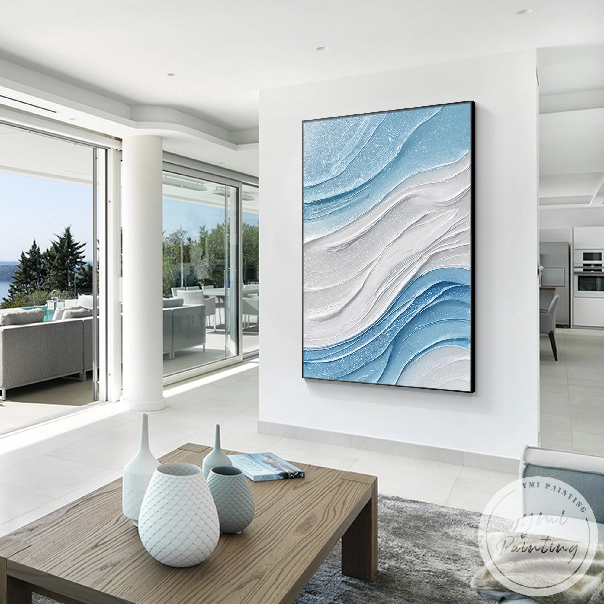 Modern ocean inspired textured wall art painting