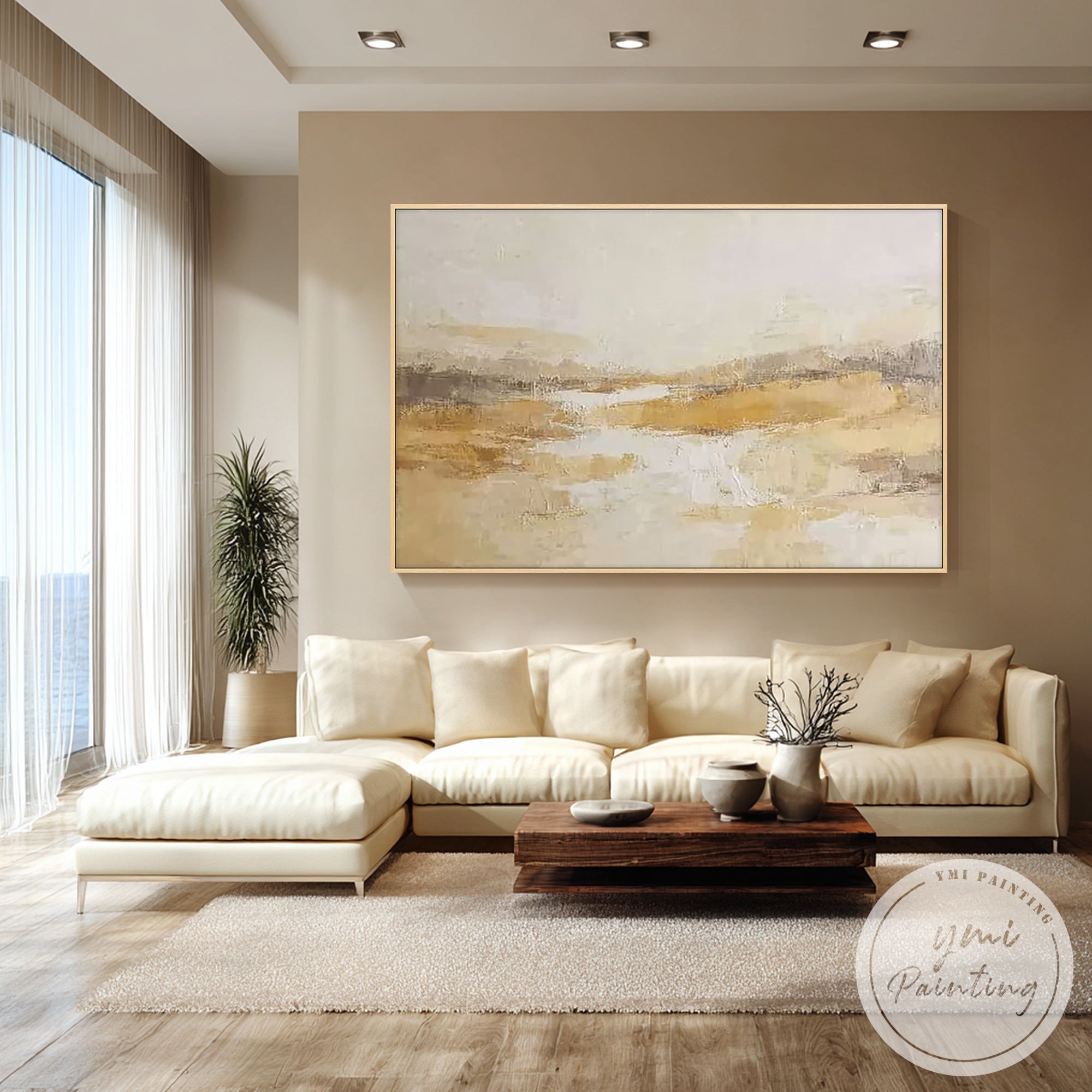 Hand painted neutral landscape painting