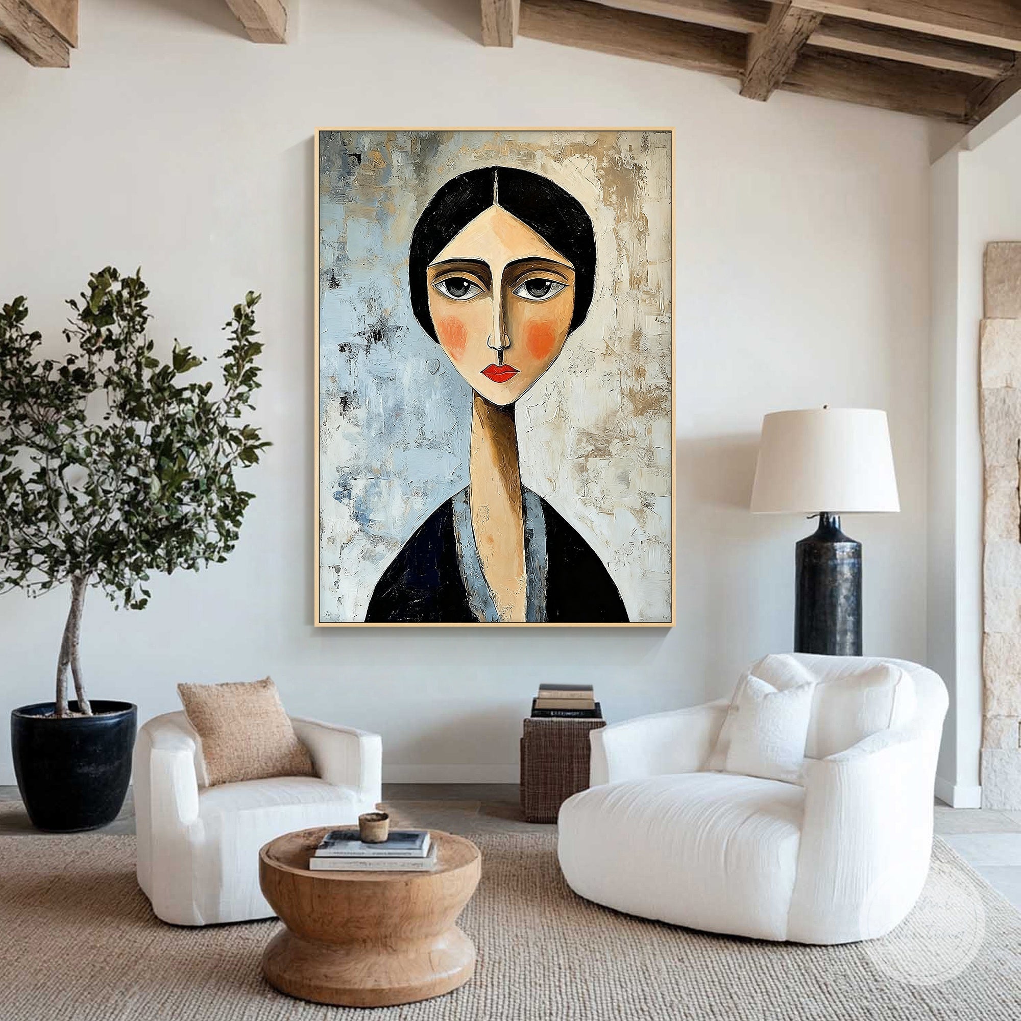 unique abstract female portrait textured artwork