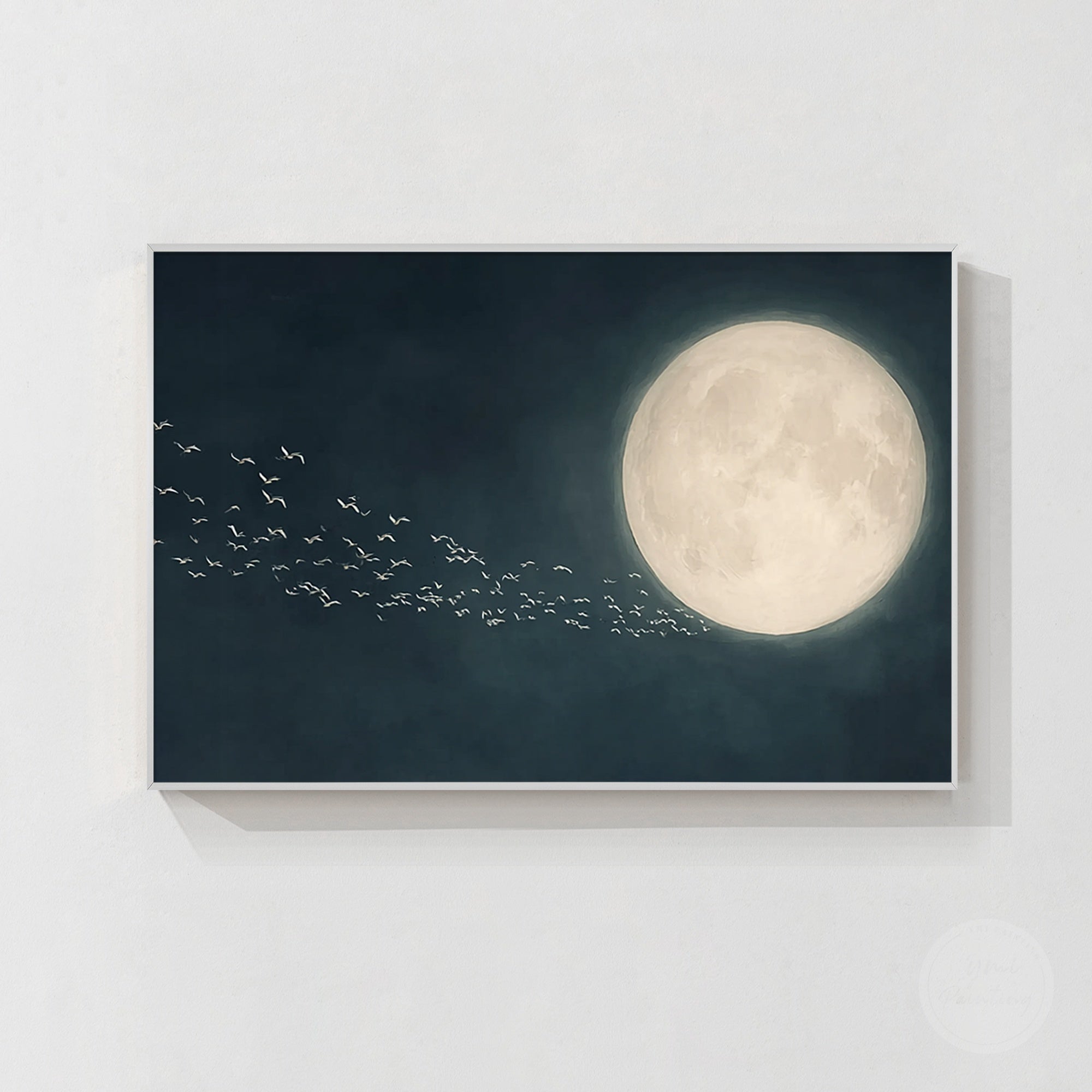 Full moon and flying birds night sky wall art