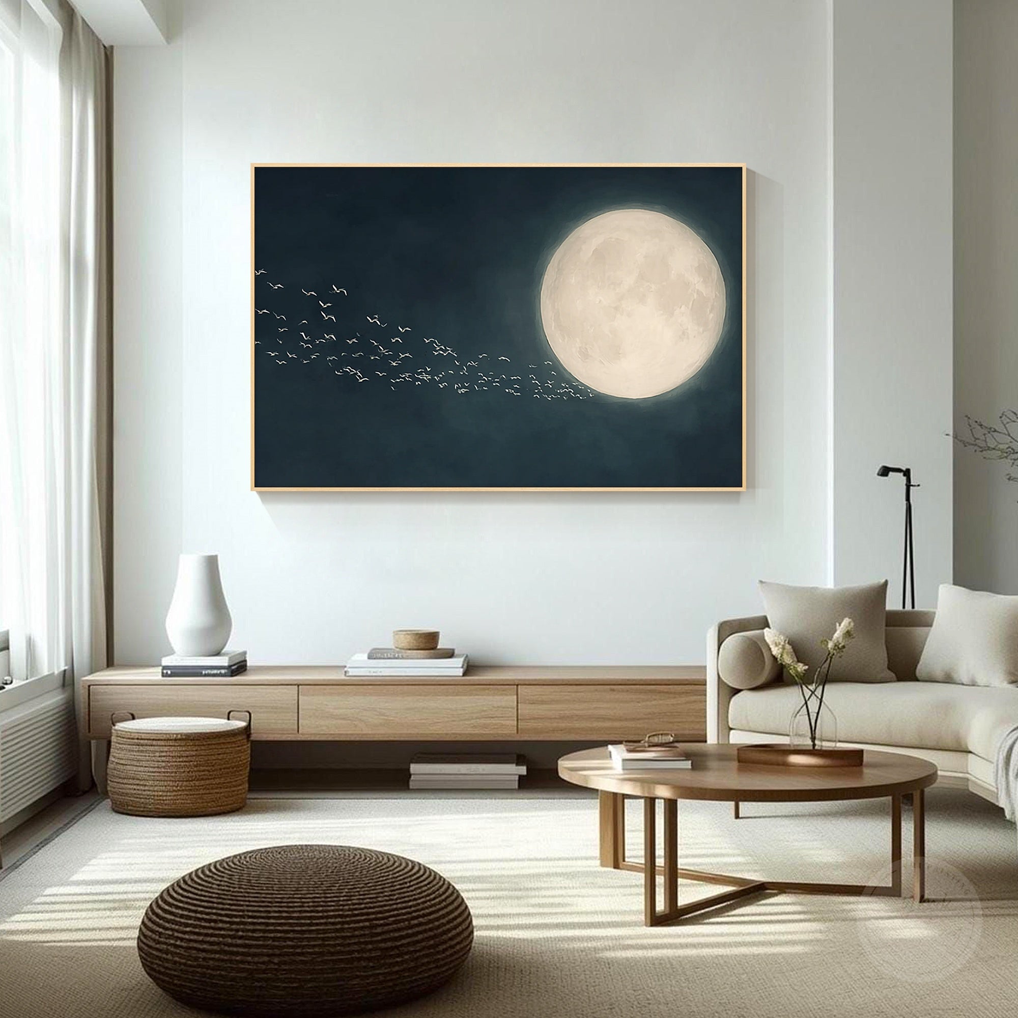 Celestial nature wall art with full moon