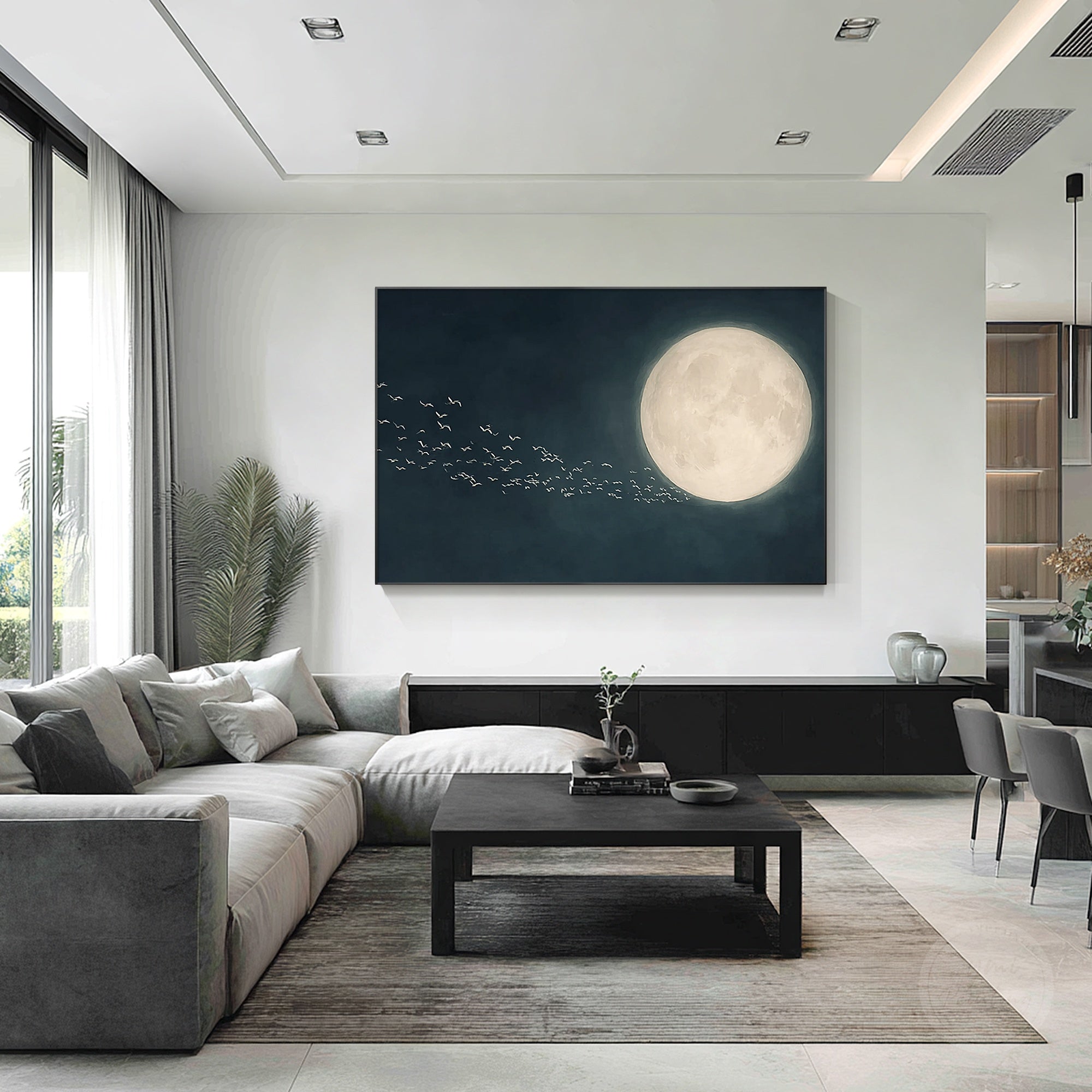Contemporary full moon night sky painting