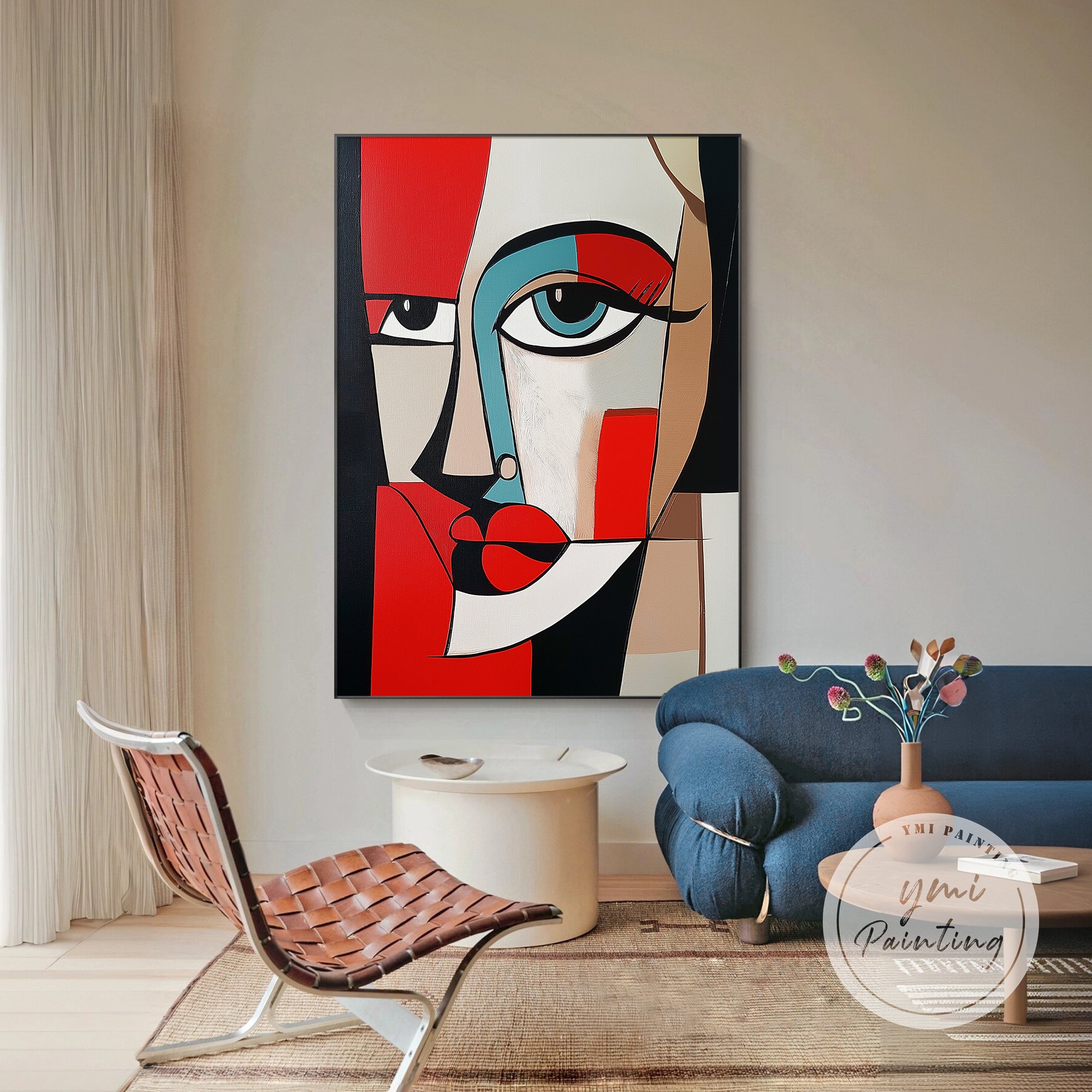 
Modern cubist portrait canvas art for contemporary interior decoration
