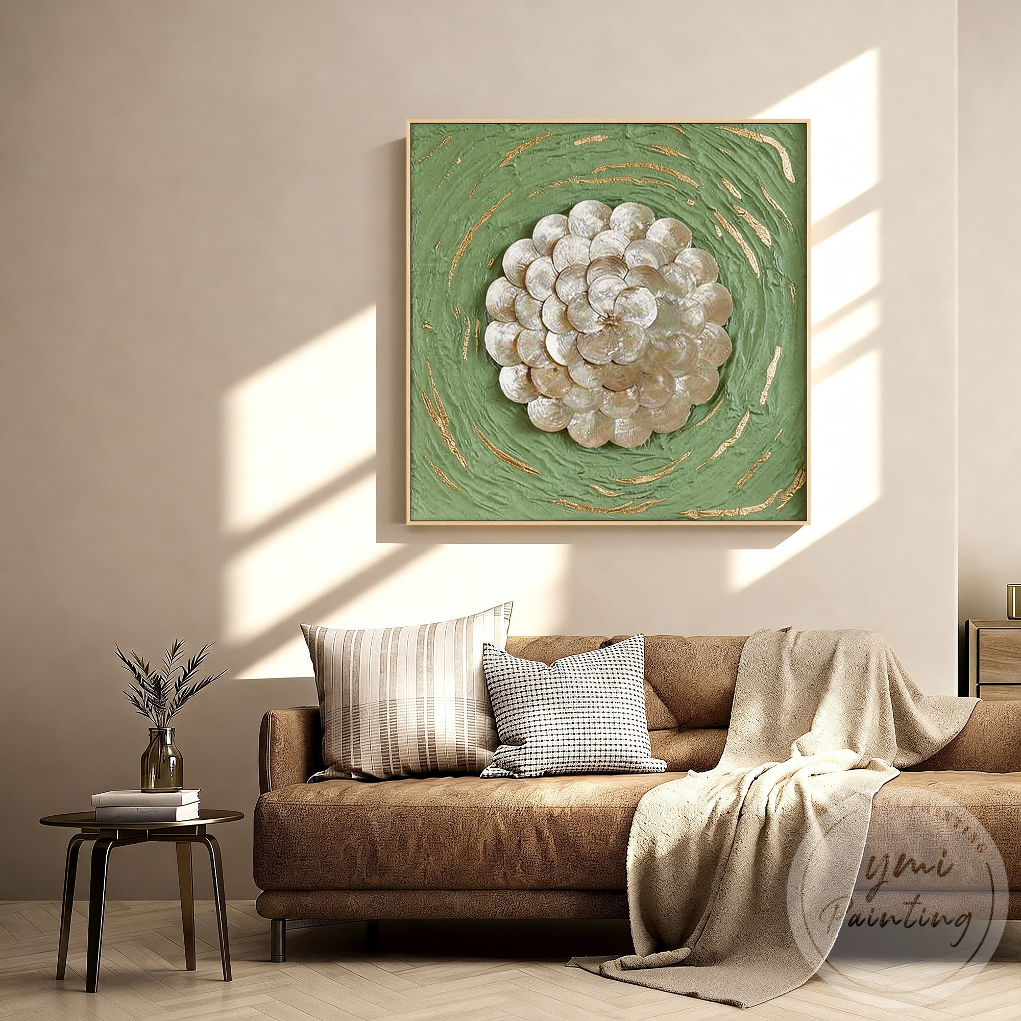 Luxury sage green floral textured wall decor