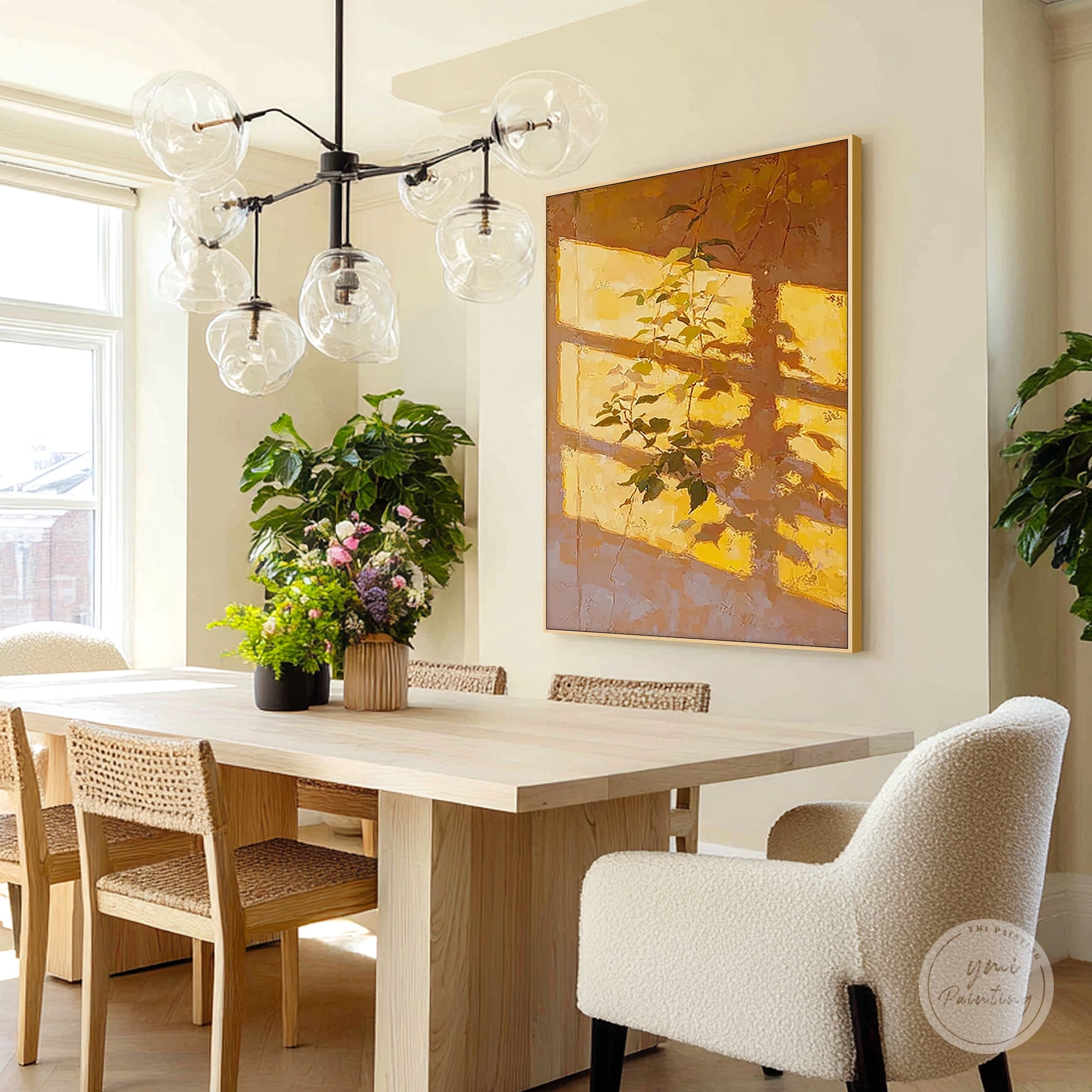 Warm light textured canvas painting