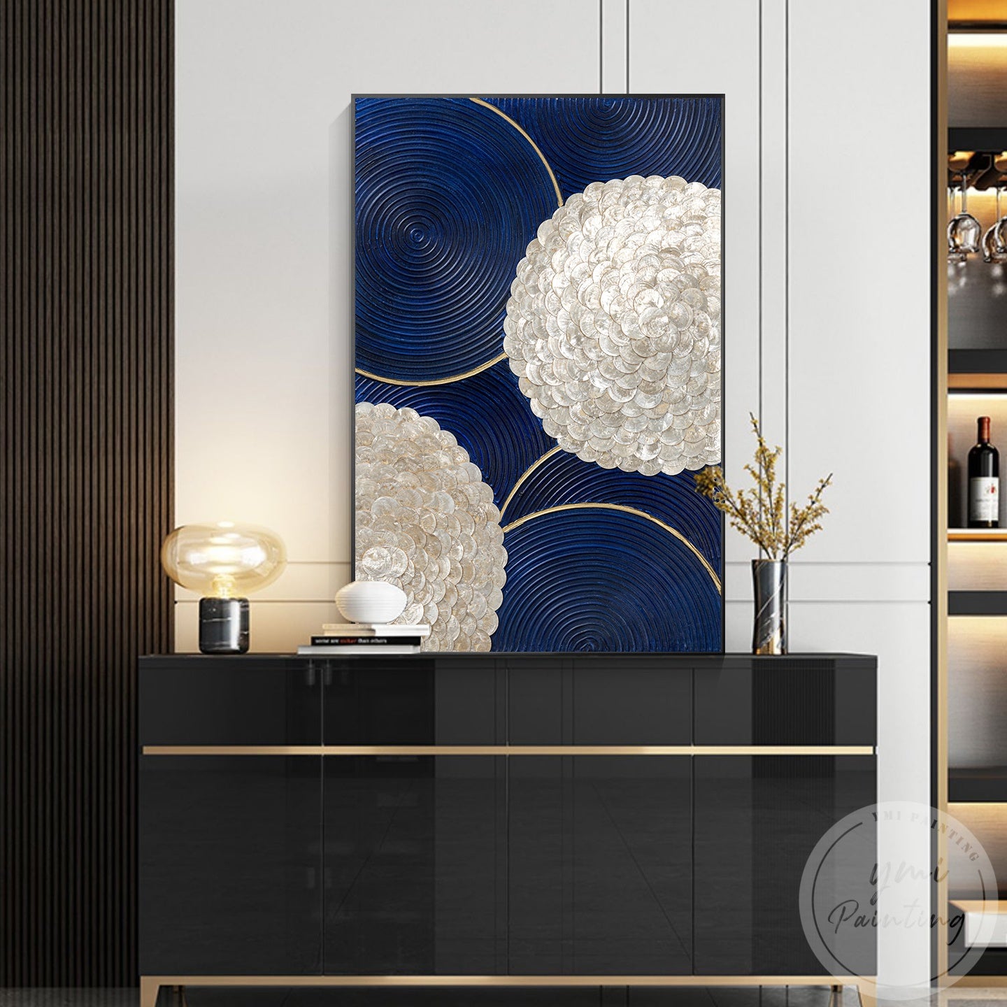 Deep blue contemporary textured geometric art print