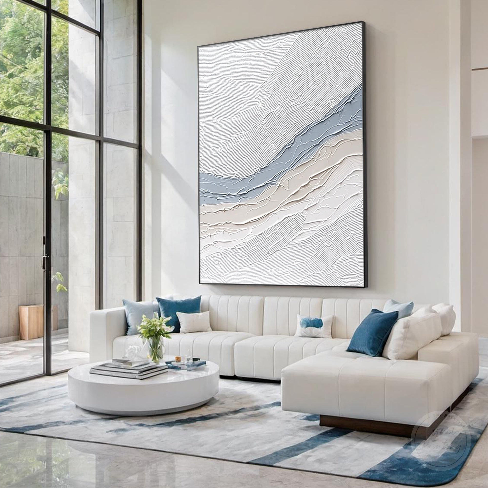 Beige grey white abstract relief wall decor
