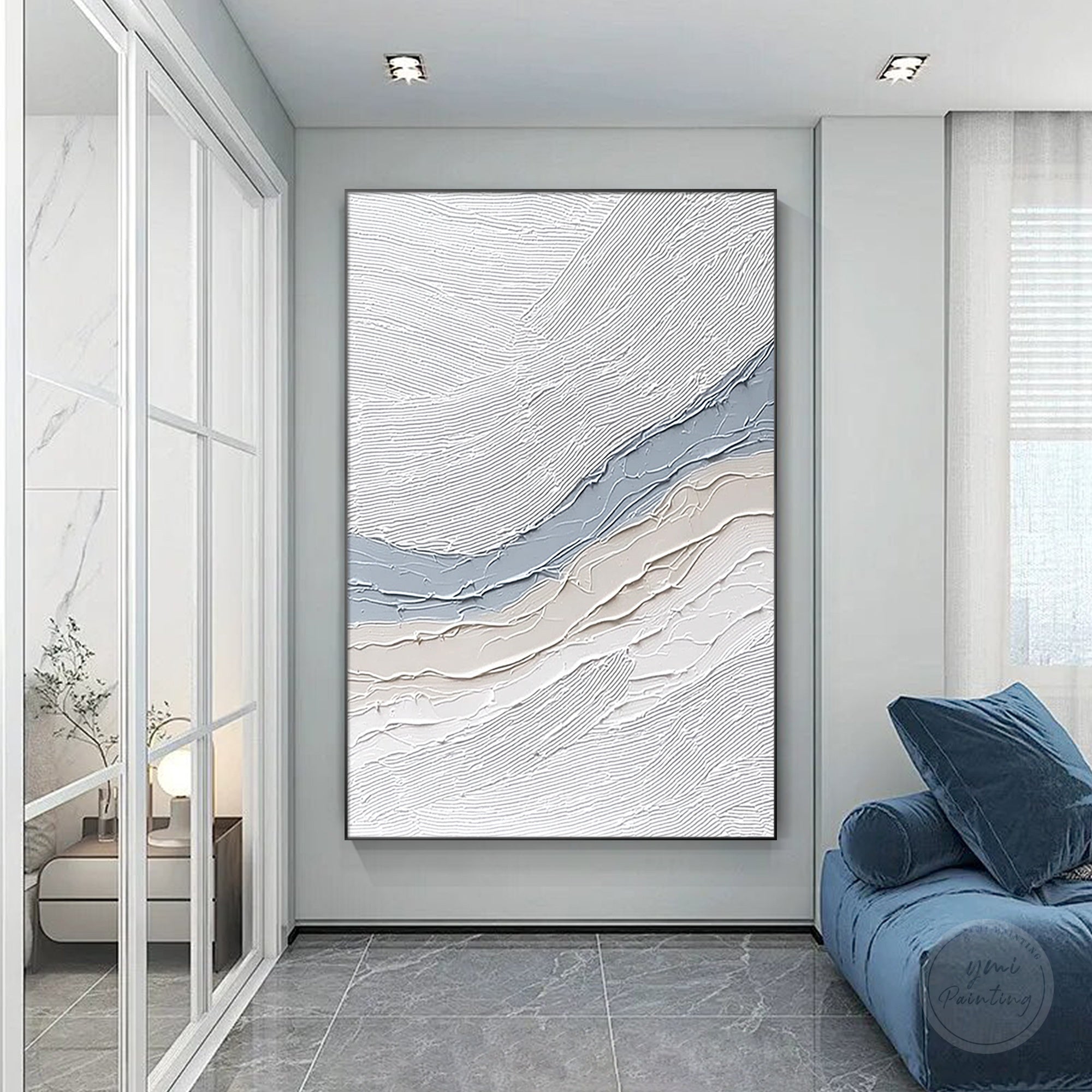 Organic wavy line textured painting in neutral tones