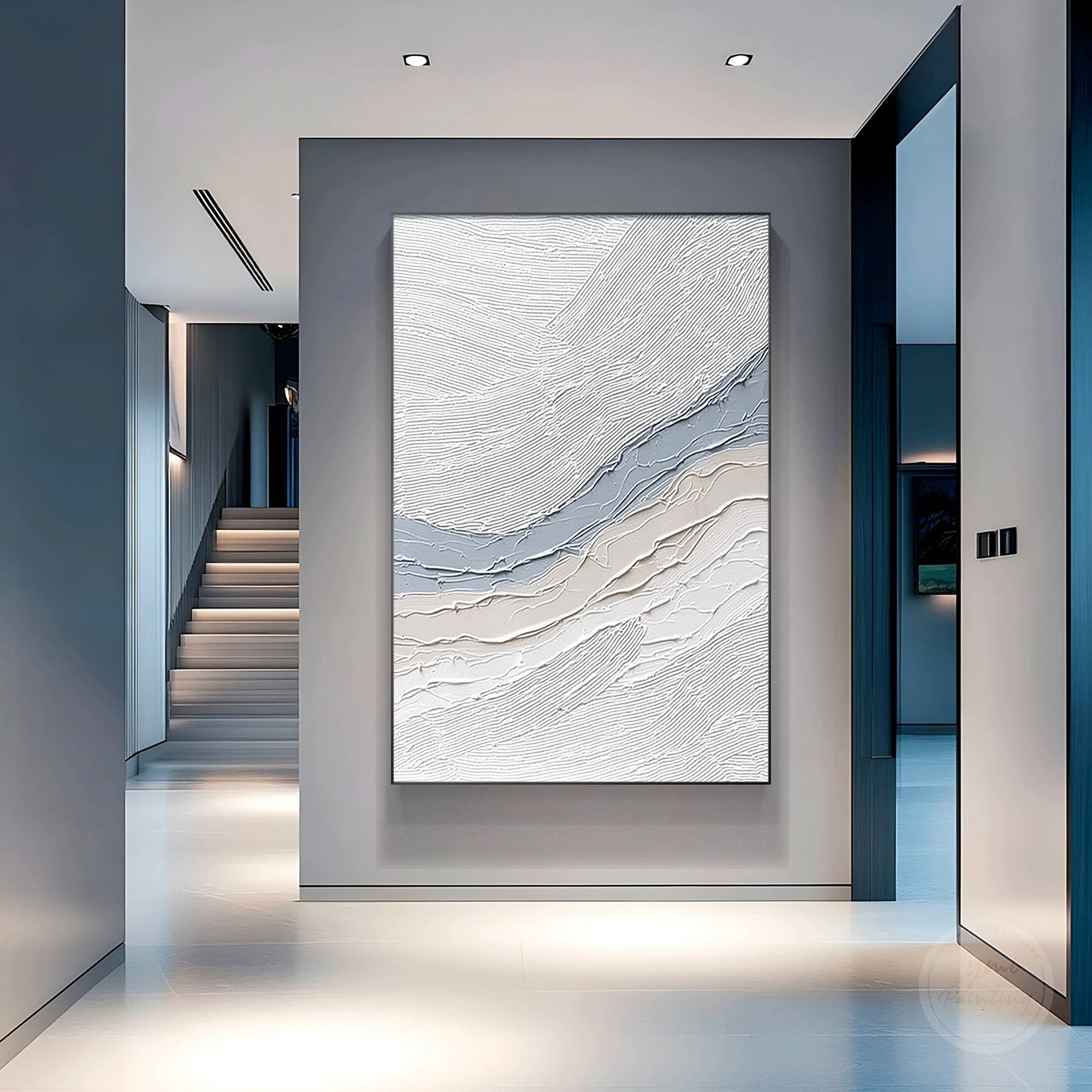 Neutral abstract canvas with white grey and beige texture