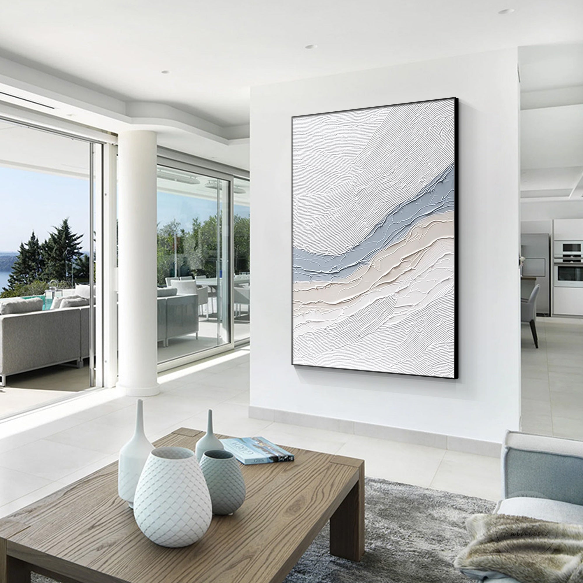 Modern minimalist sculptural wall art with layered lines