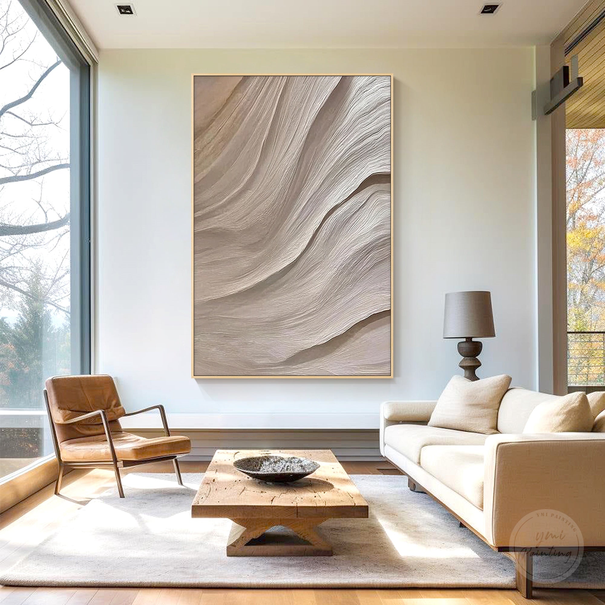 Warm beige taupe abstract artwork with layered texture