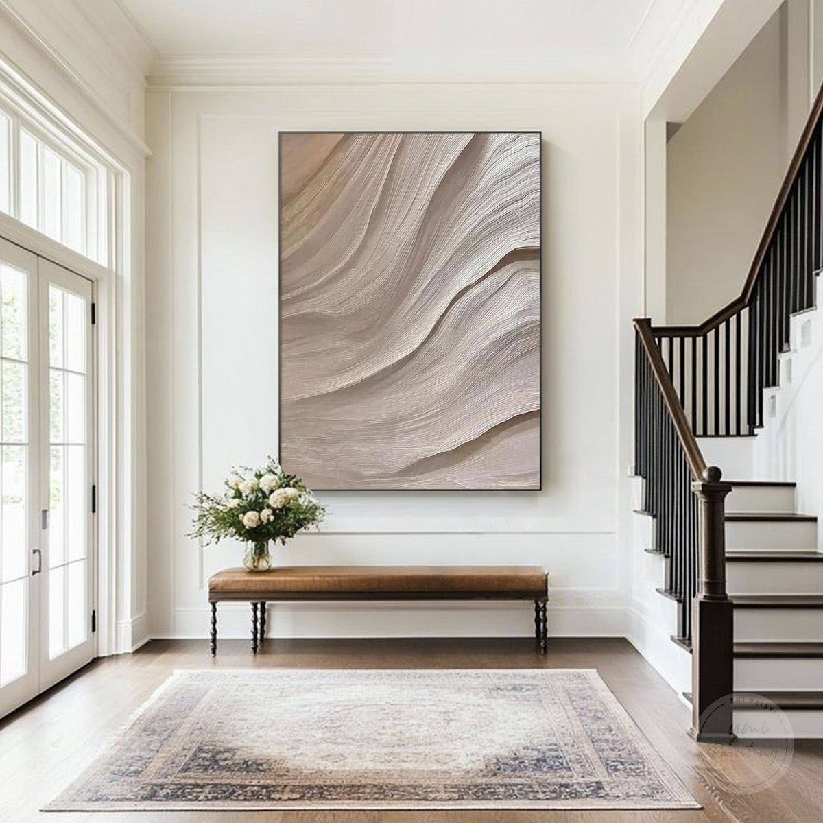 Modern textured abstract artwork in beige and taupe
