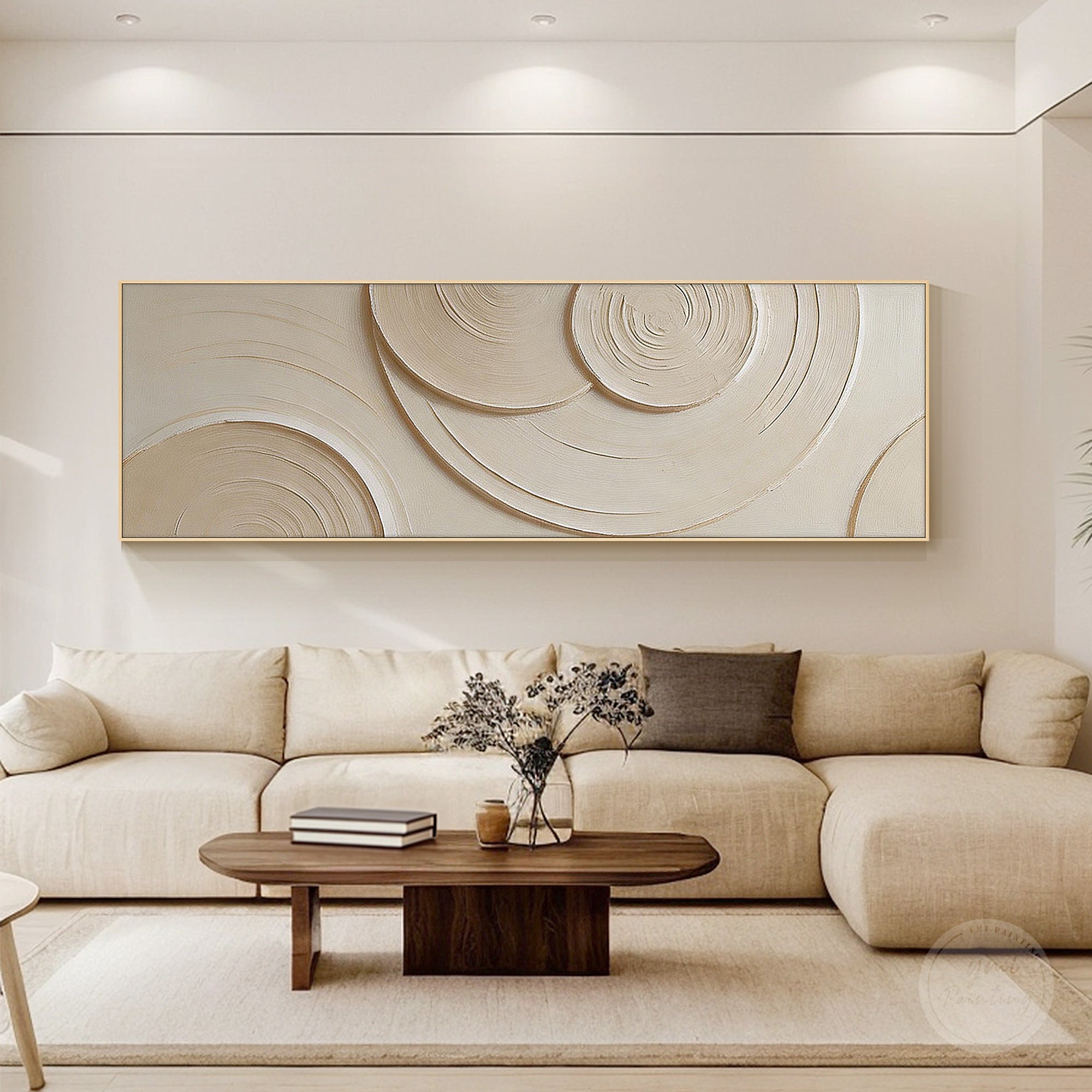 Contemporary beige abstract relief wall art design