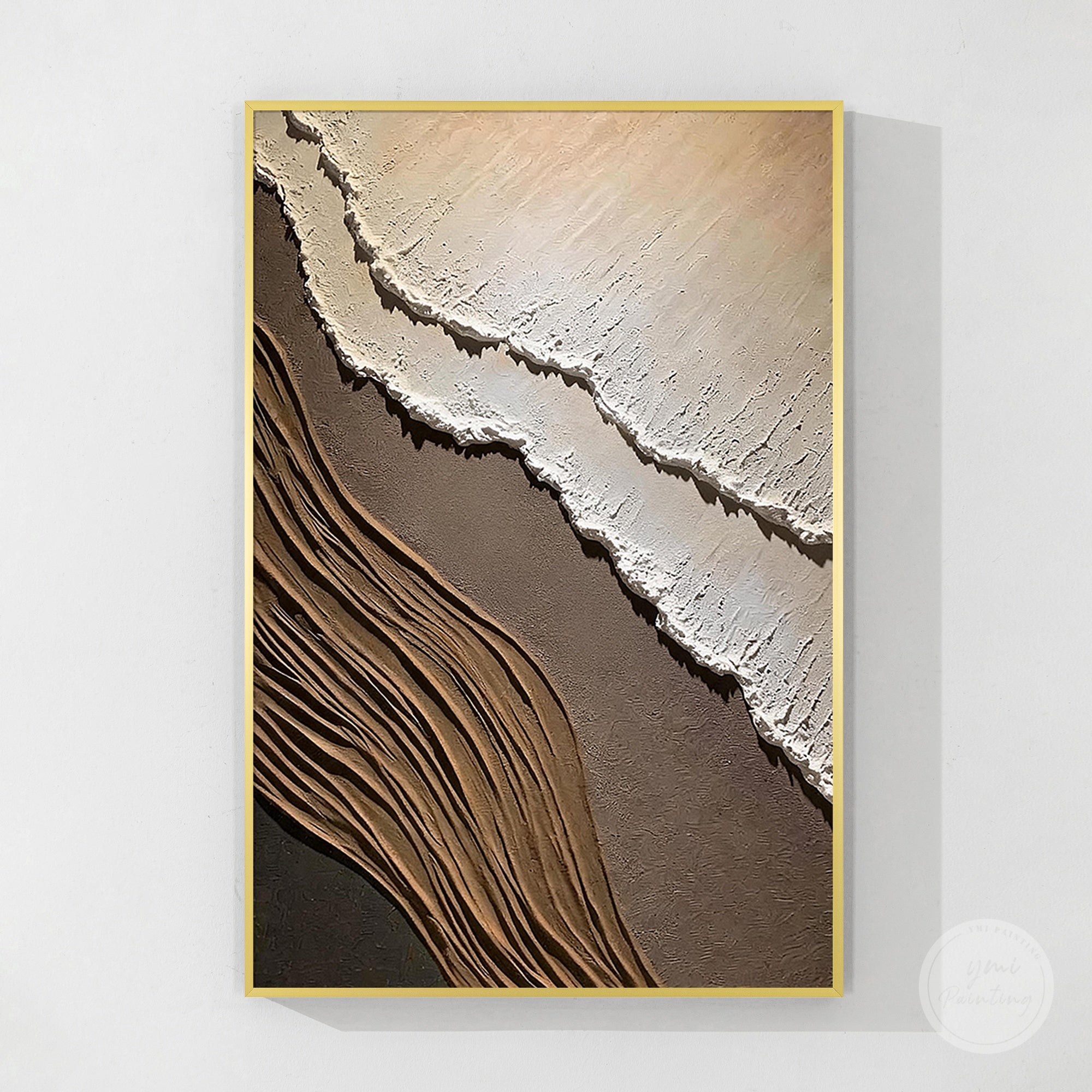 Beige brown textured abstract organic wall art canvas