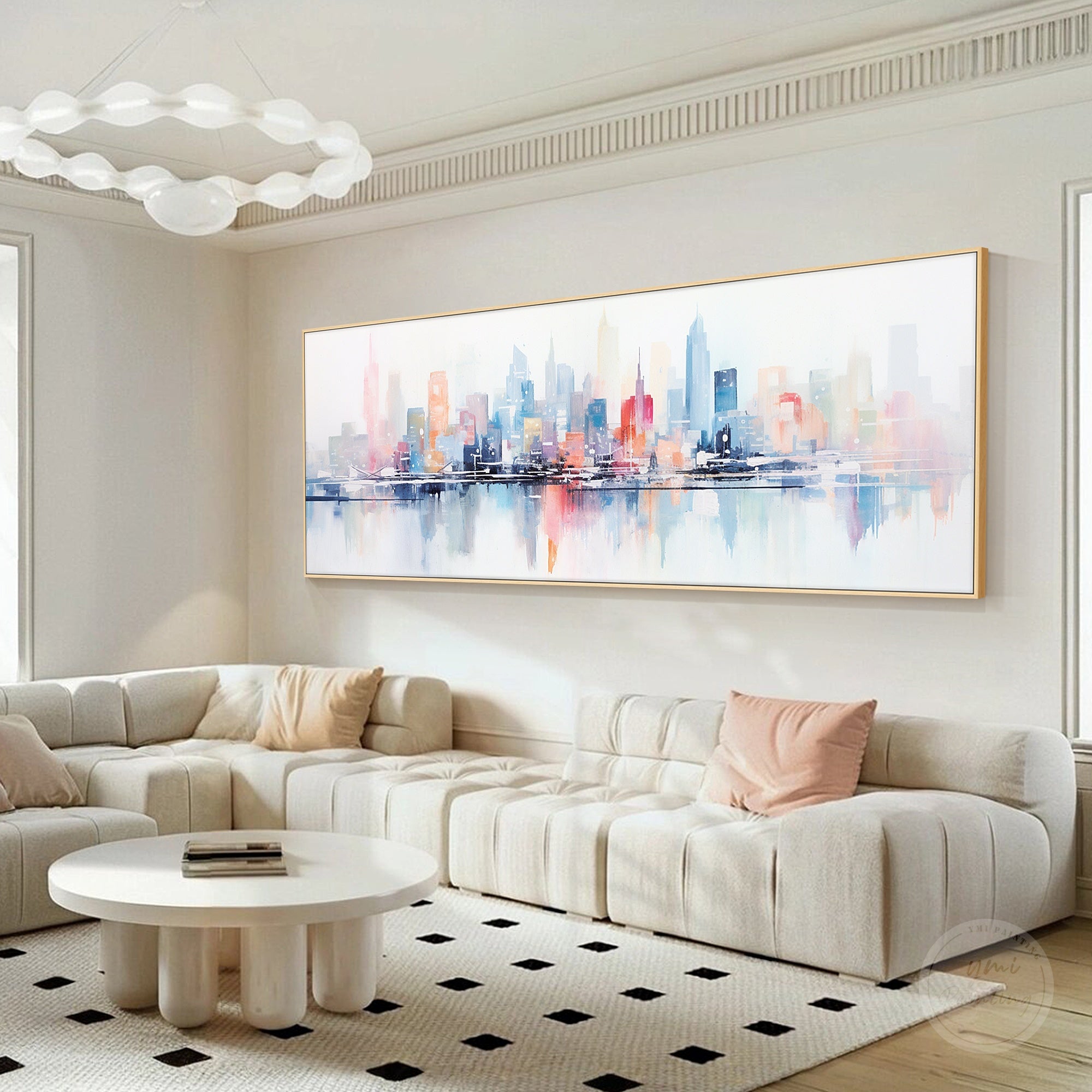 Colorful urban skyline panoramic artwork